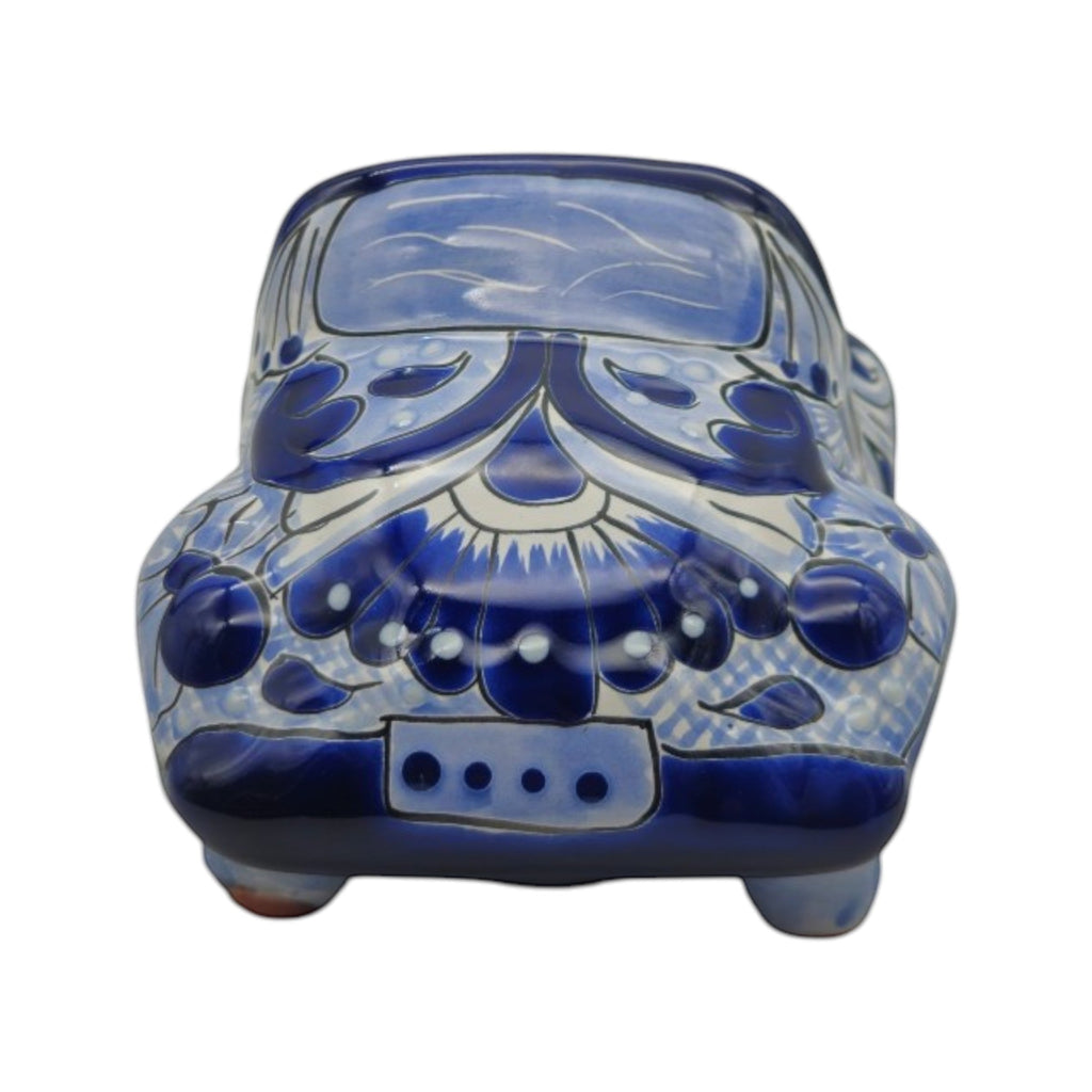 Small Talavera Car Planter | Blue & White Handmade Ceramic Pot