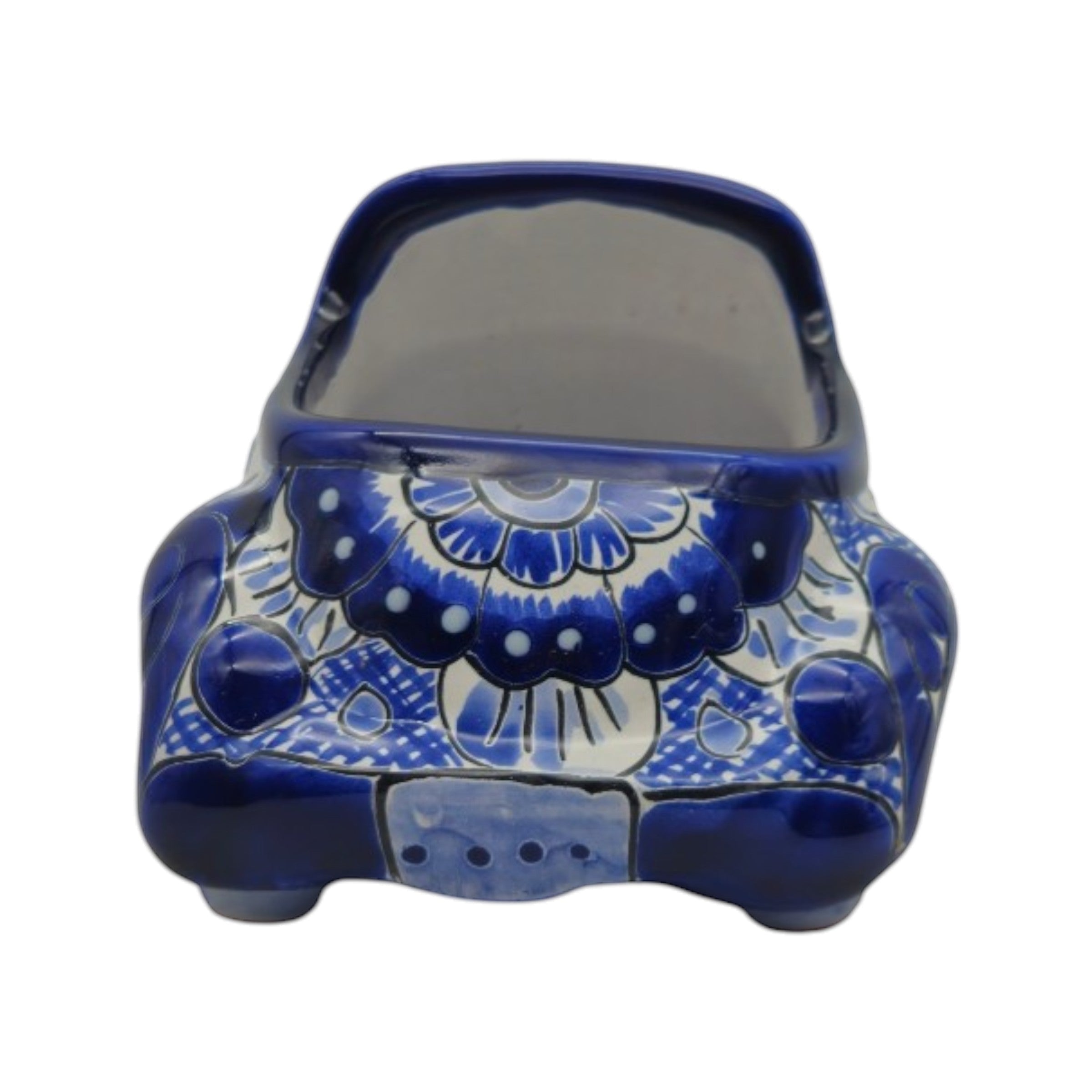 Small Talavera Car Planter | Blue & White Handmade Ceramic Pot