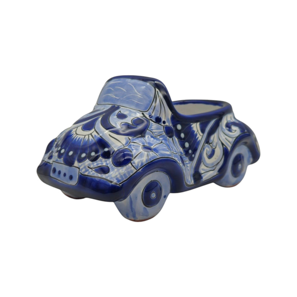 Small Talavera Car Planter | Blue & White Handmade Ceramic Pot