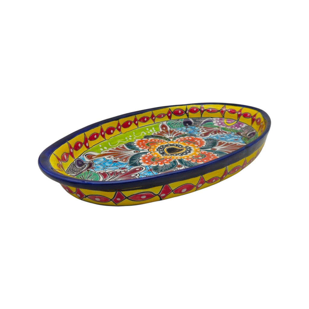 Talavera Oval Serving Platter | Cobalt-Blue Rim Kitchenware
