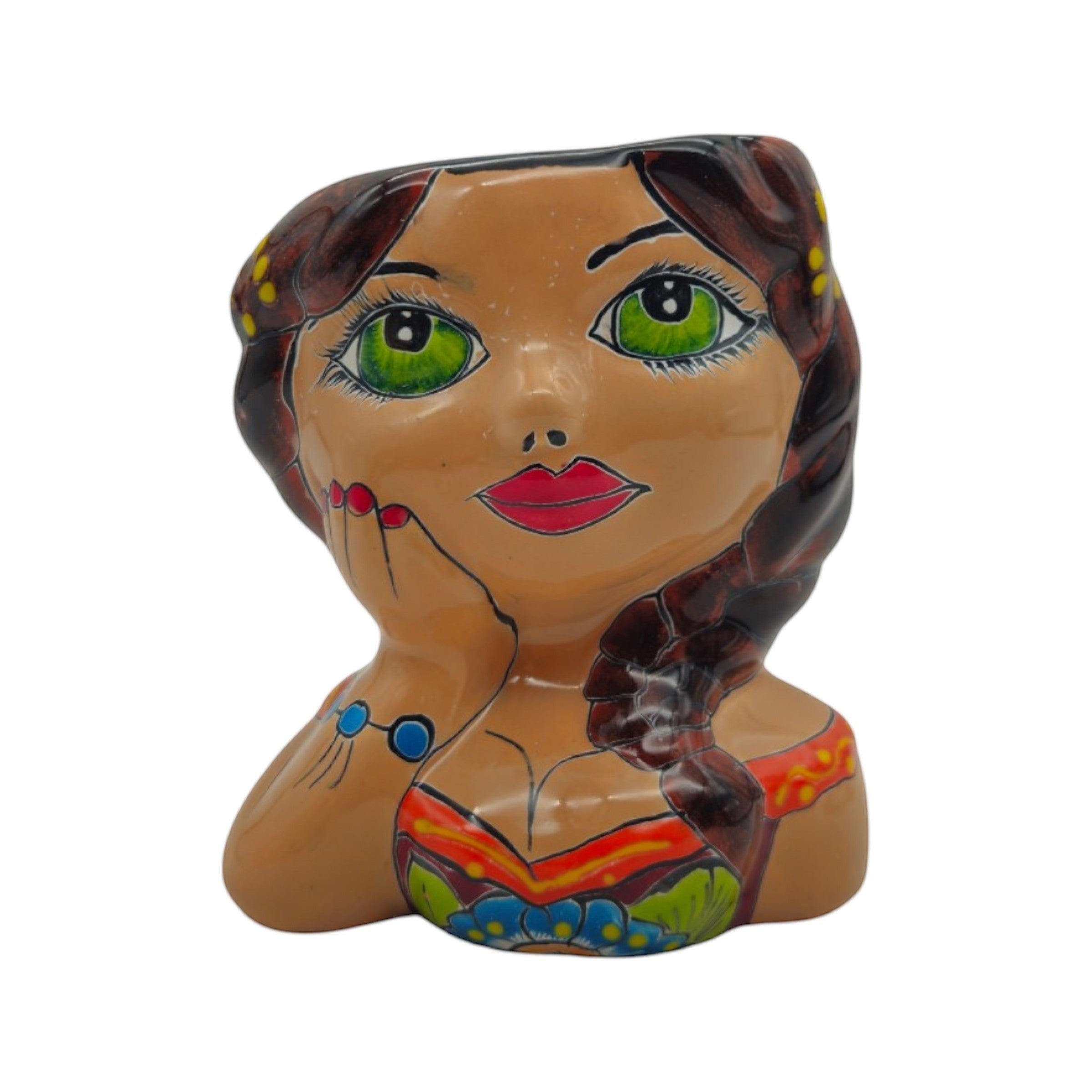 Talavera Lady Planter | Hand-Painted Mexican Decor