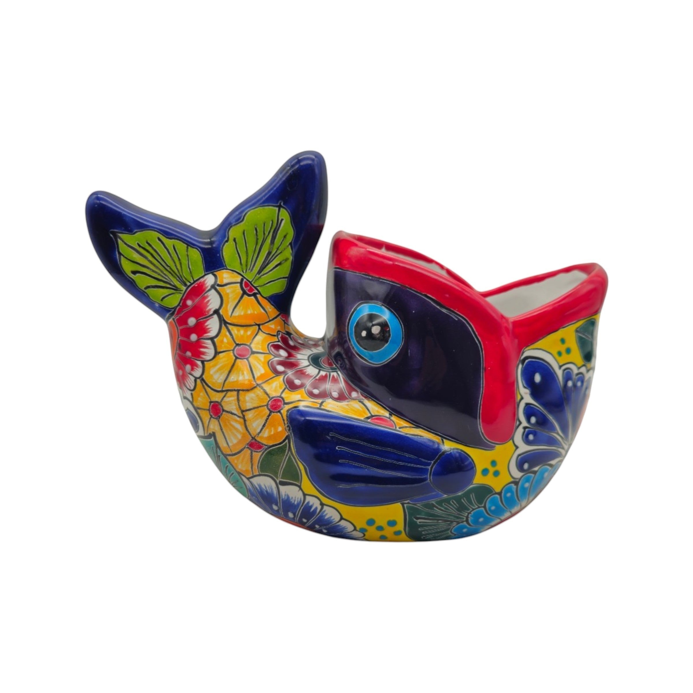 Colorful Talavera Fish Planter | Mexican Hand-Painted Pottery