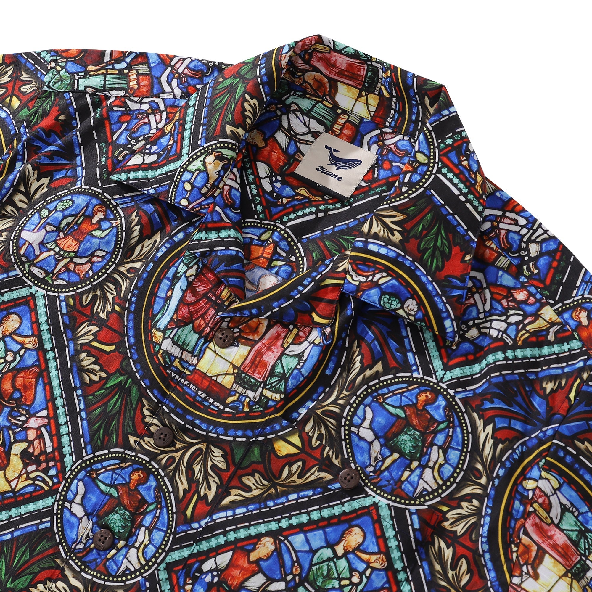 Hawaiian Shirt For Men Stained Glass Window Print Shirt Camp Collar 100% Cotton Shirt By Sherry