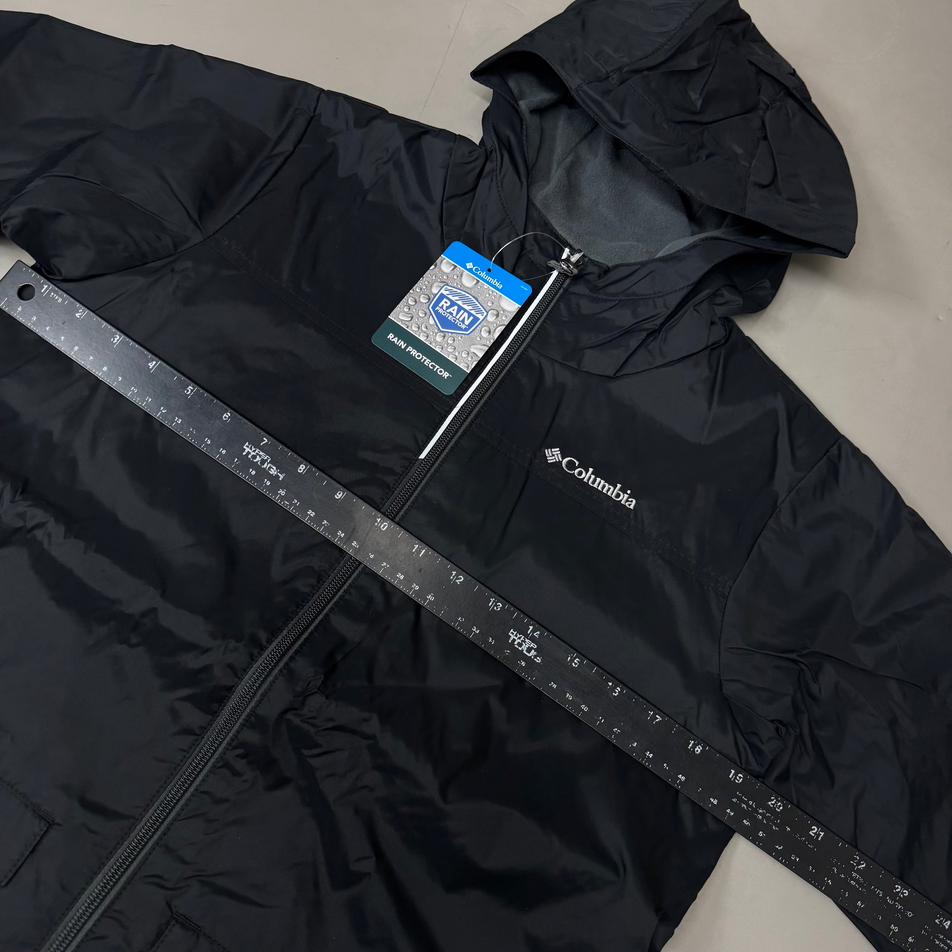 COLUMBIA Rain-Zilla Fleece Lined ZipUp Jacket Unisex Youth Sz L Black RB3418-015