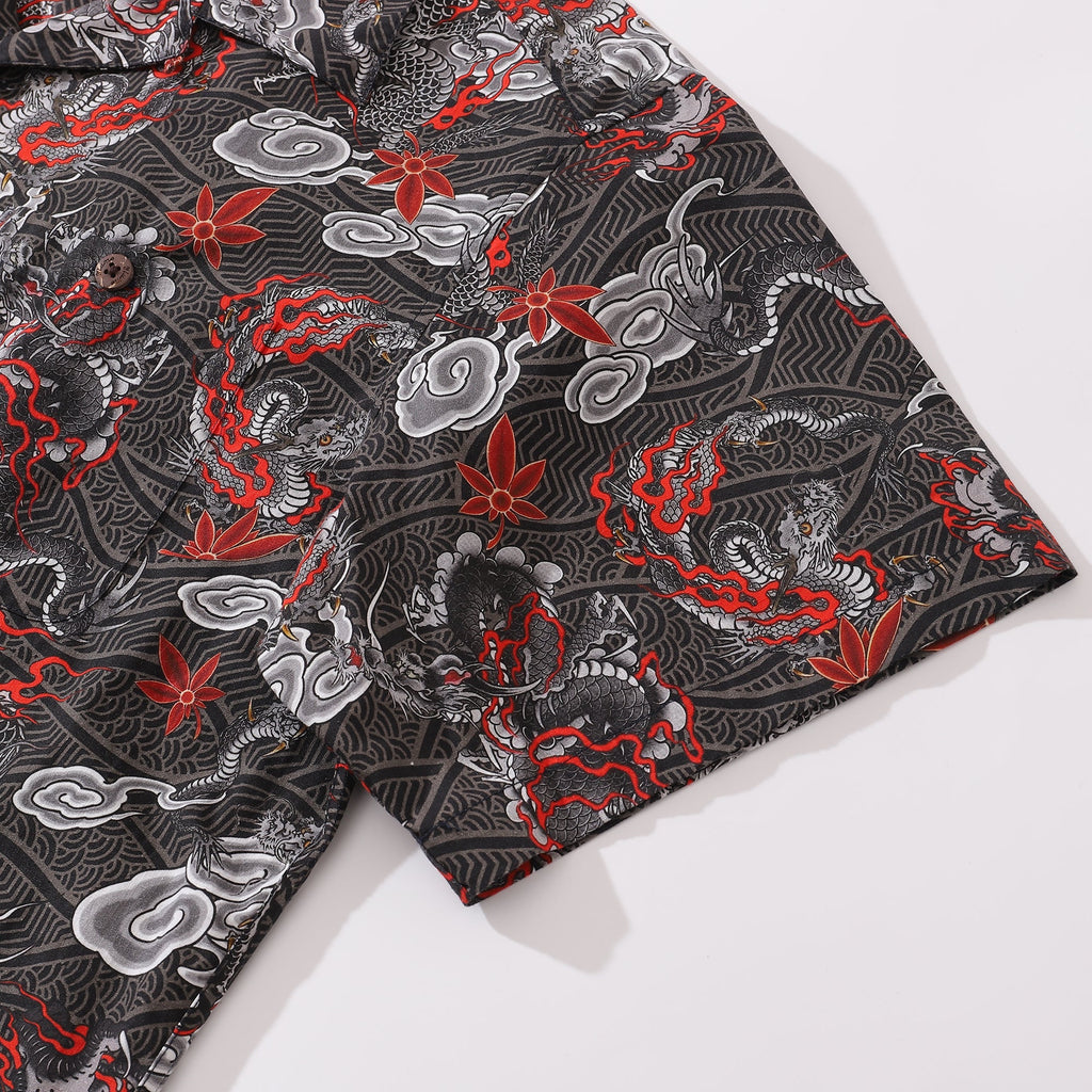 Men's Hawaiian Shirt The Dragon's Flight Print Cotton Camp Collar Short Sleeve Aloha Shirt By Sun