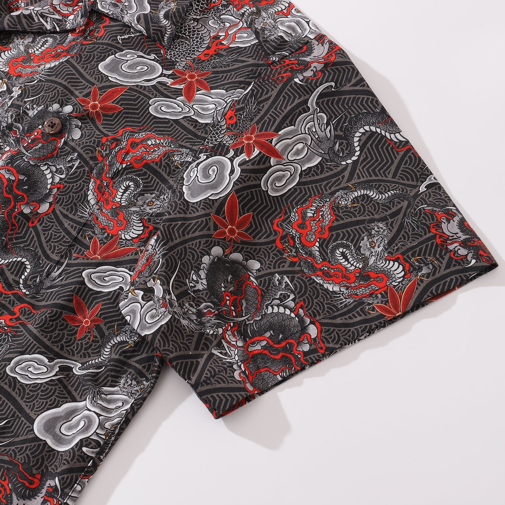 Men's Hawaiian Shirt The Dragon's Flight Print Cotton Camp Collar Short Sleeve Aloha Shirt By Sun