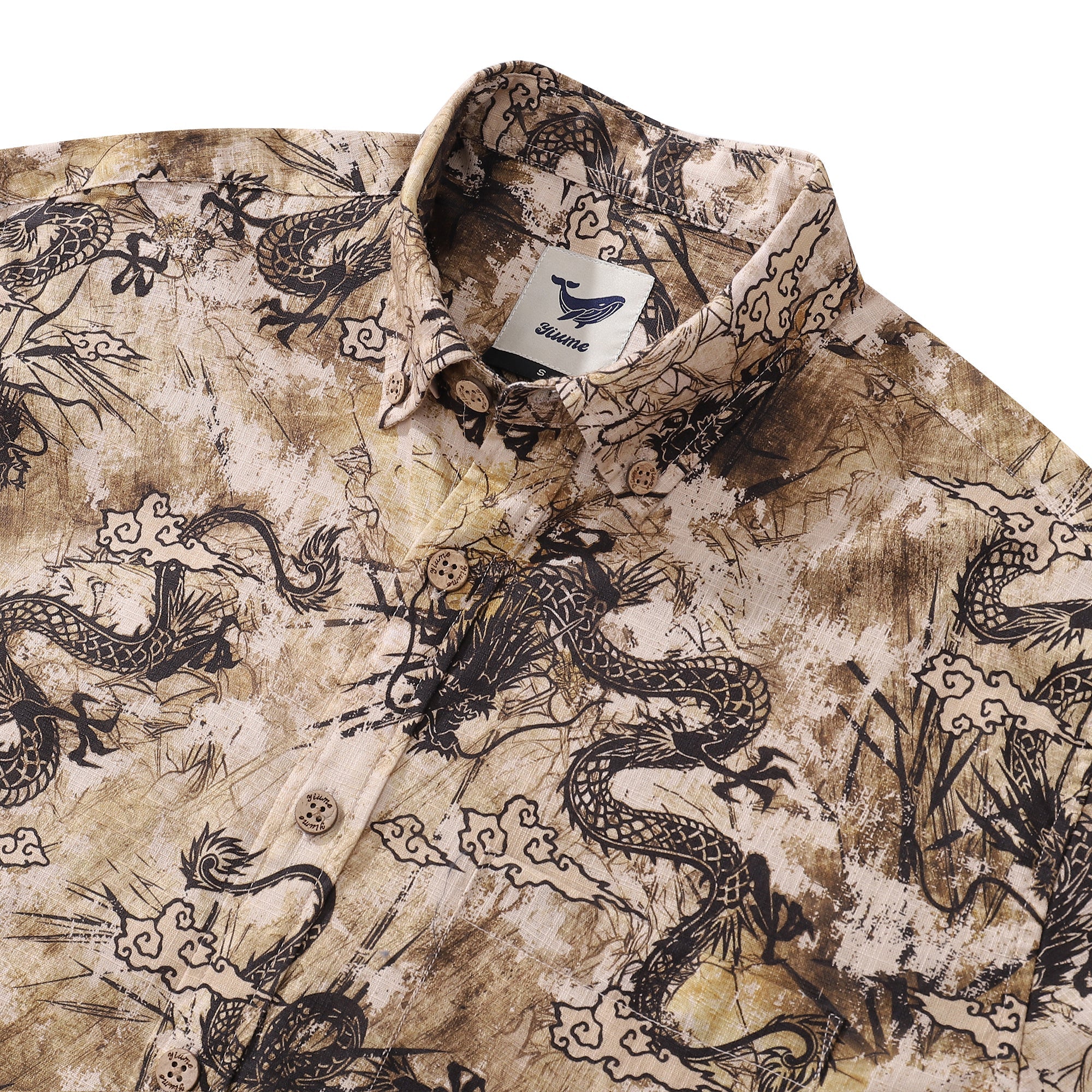 Long Sleeve Hawaiian Shirt For Men Dragon Totem Pattern Cotton Button-down Aloha Shirt By Sun