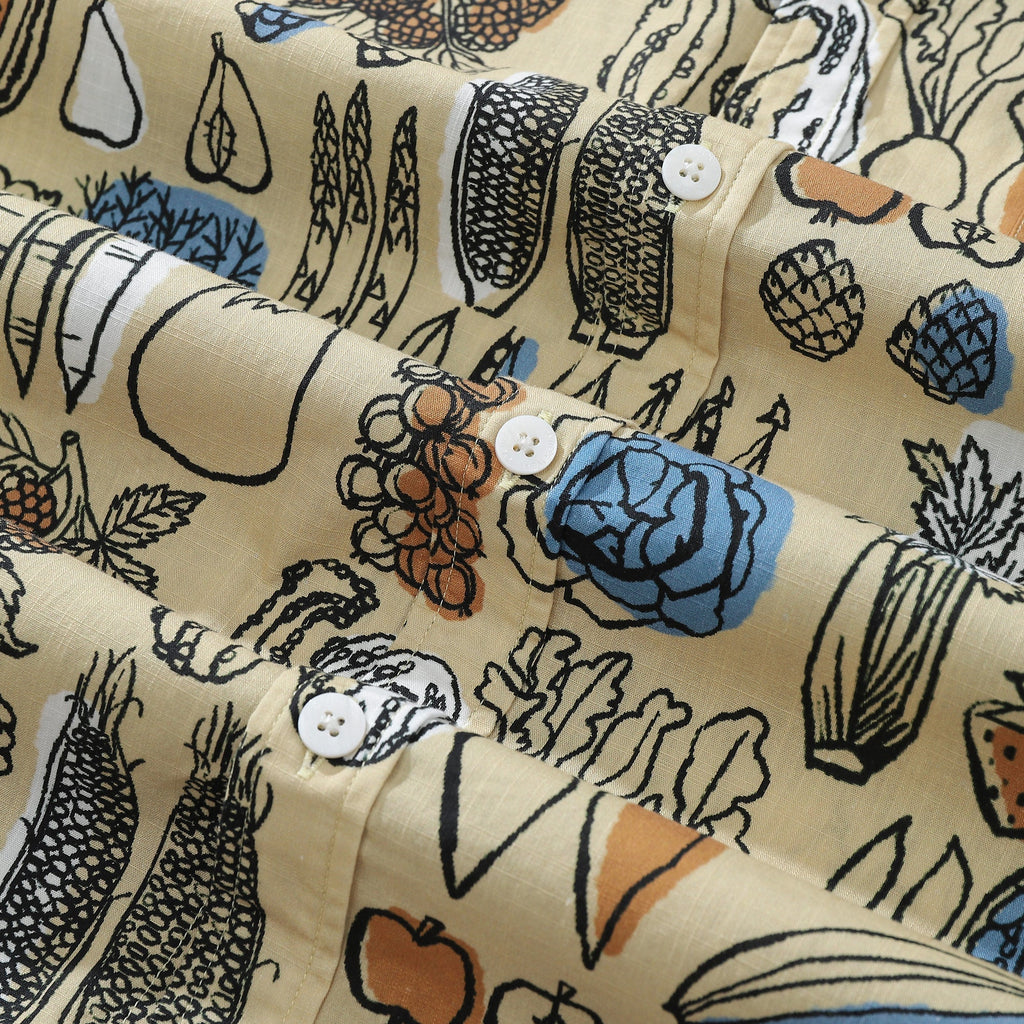 1980s Vintage Hawaiian Shirts for Men Vegetable and Fruit Print Short Sleeve Shirt By Evan