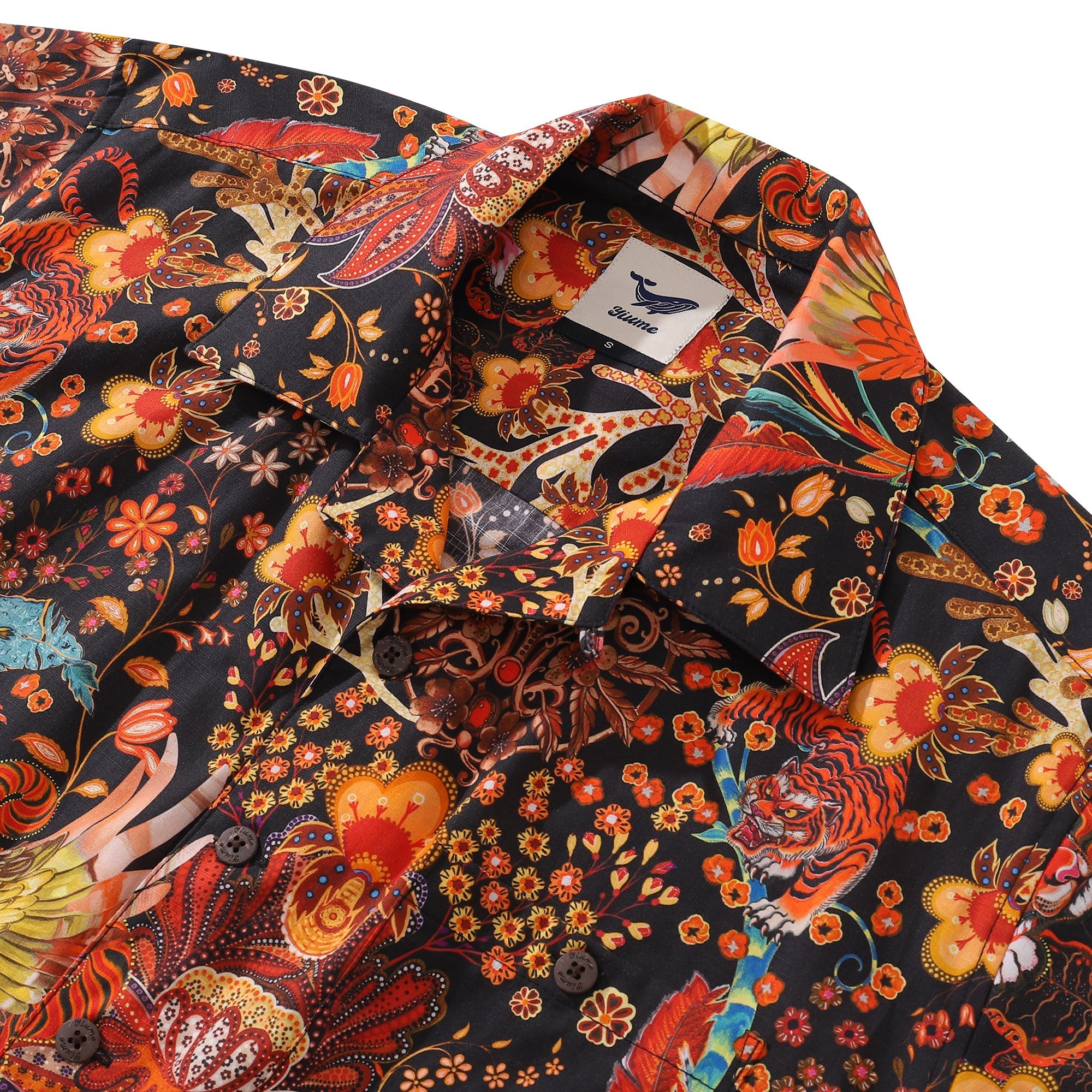 Hawaiian Shirt For Men Blazing Tiger Shirt Camp Collar 100% Cotton By Sylvia
