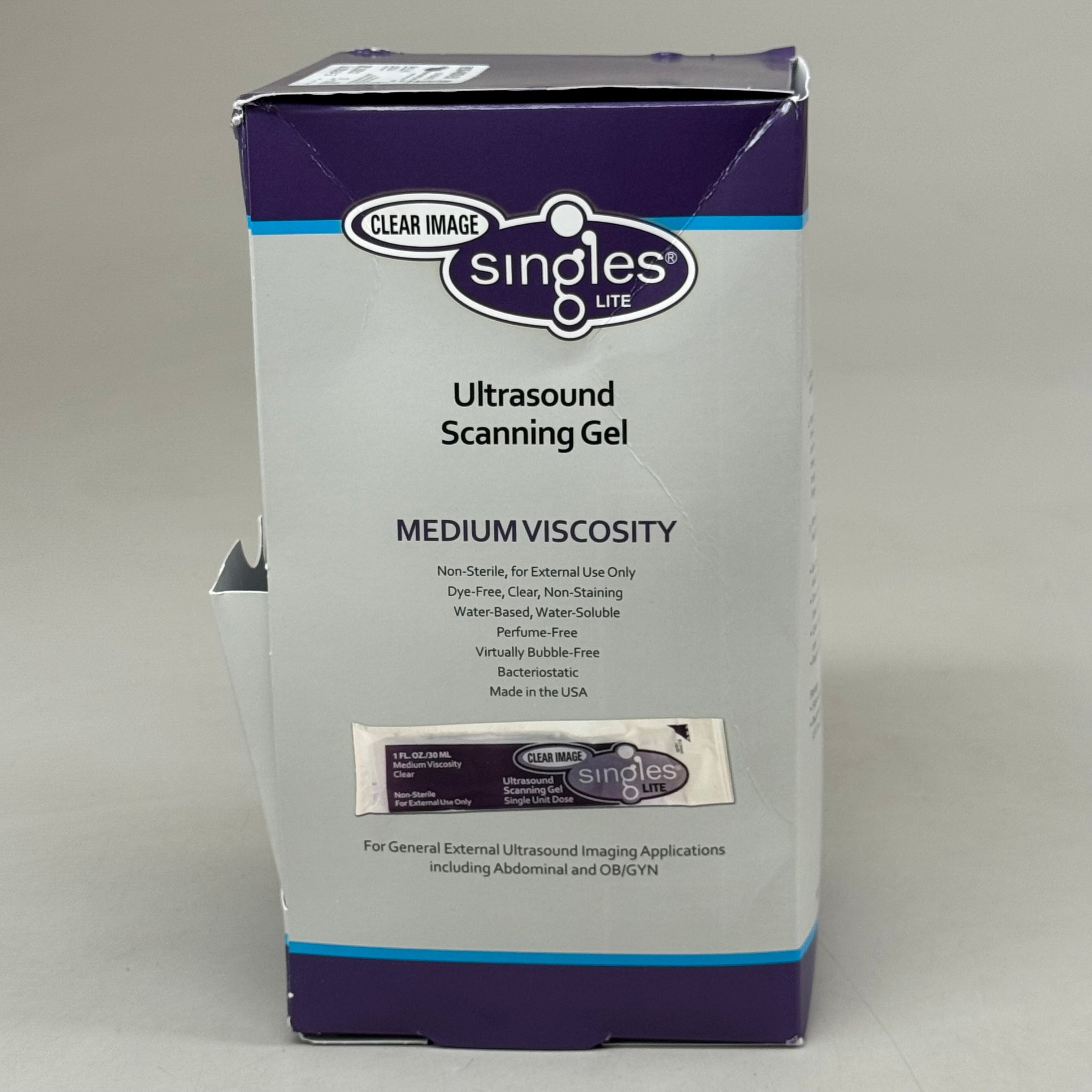 SINGLES  (100 Gel Packets) Medium Viscosity Ultrasound Scanning Gel  1fl oz per packet (New Other- Slight Damage To Package)