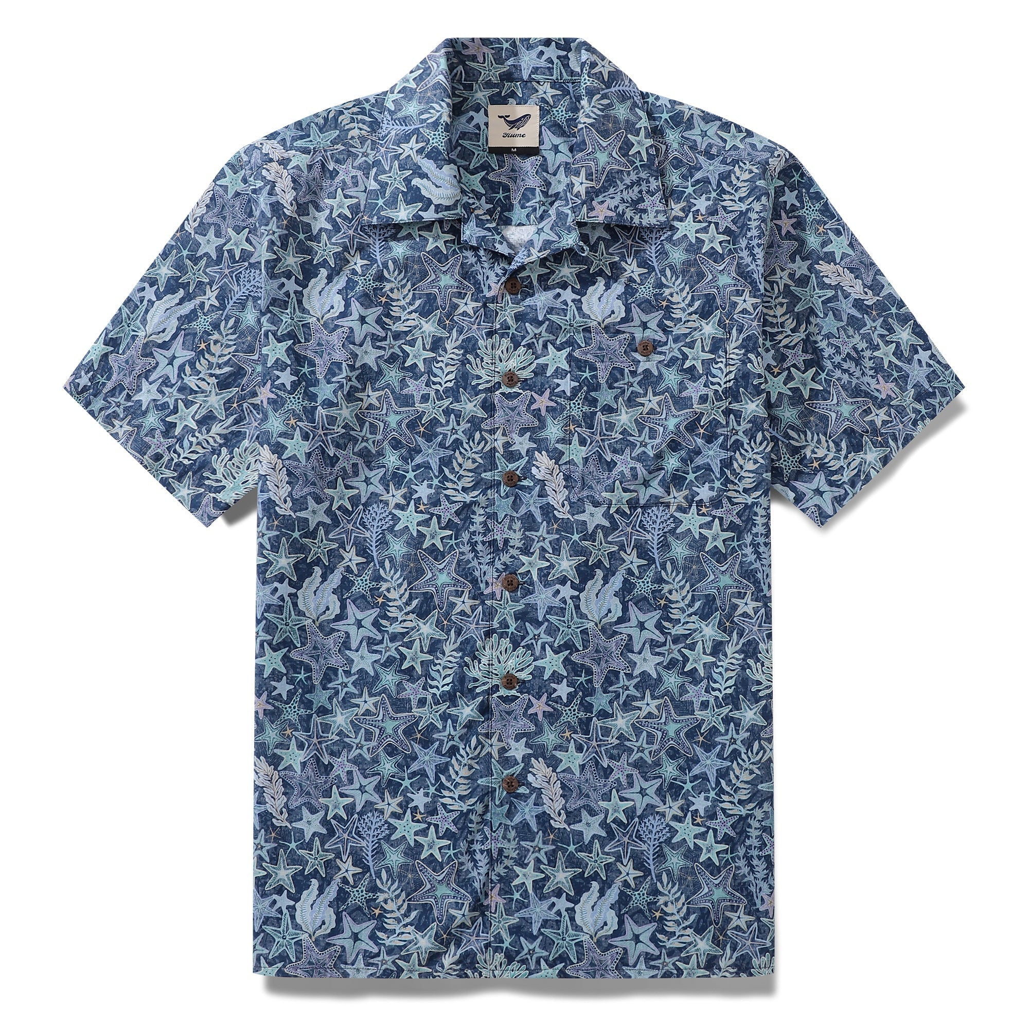 Hawaiian Shirt For Men Sea Stars and Coral Shirt Camp Collar 100% Cotton By Sherry