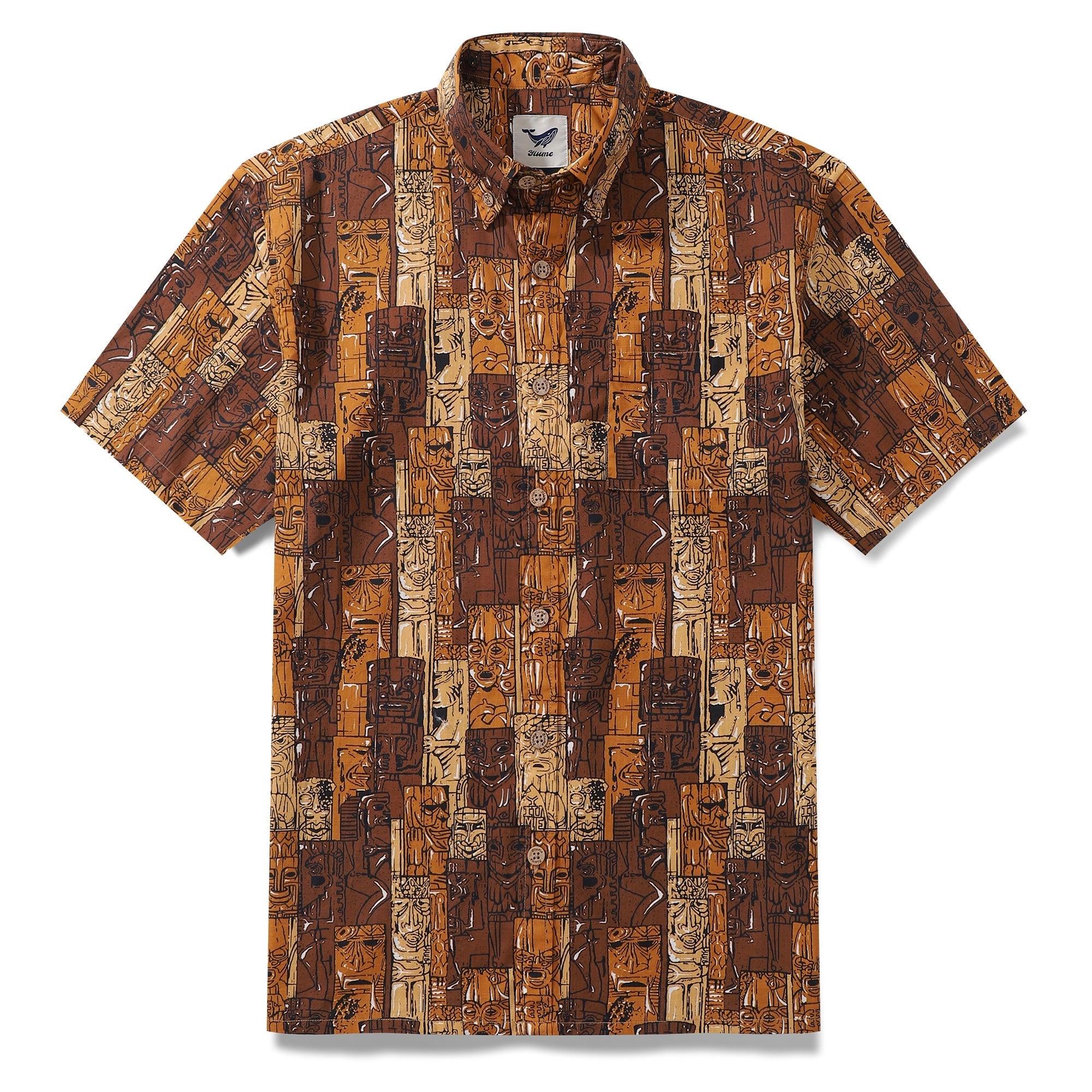 1940s Hawaiian Shirt For Men TIKI Print Cotton Button Down Short Sleeve Aloha Shirt By Sun