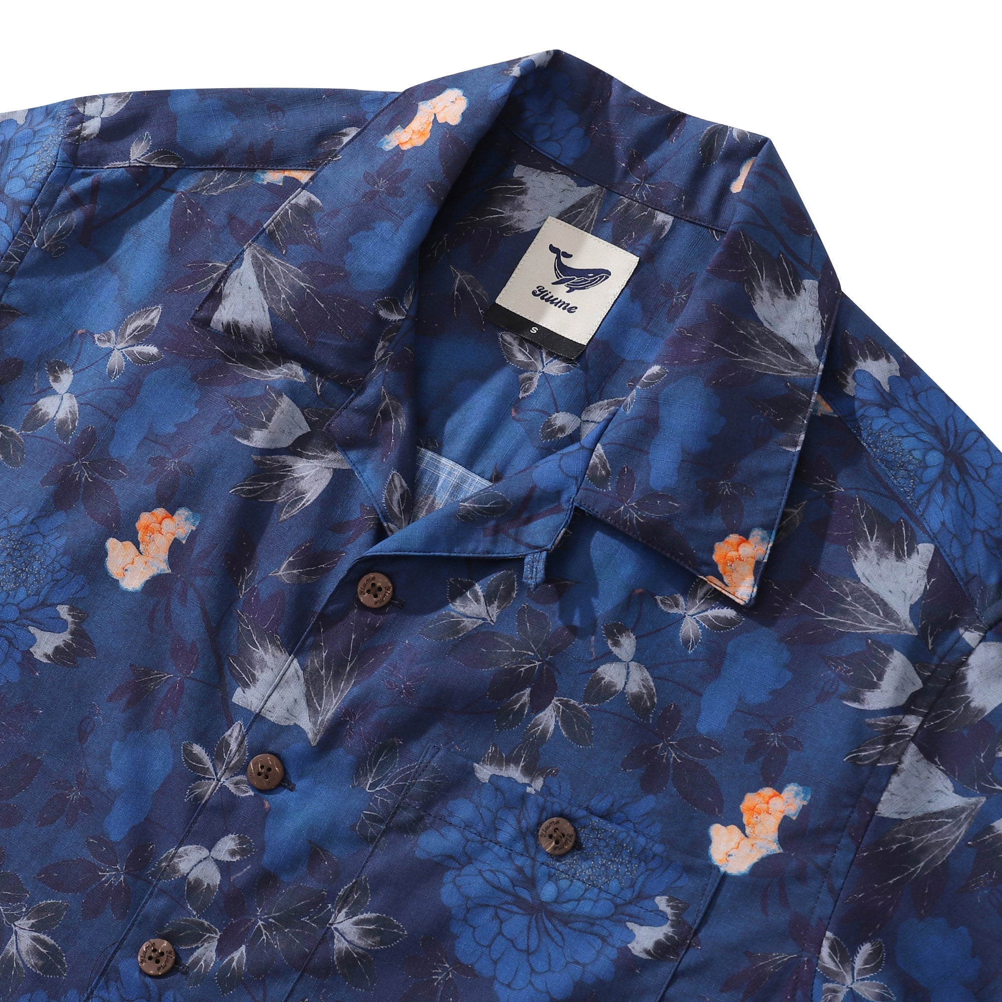 Dark Blue Hawaiian Shirt For Men Peony Shirt Camp Collar 100% Cotton Shirt By Seven
