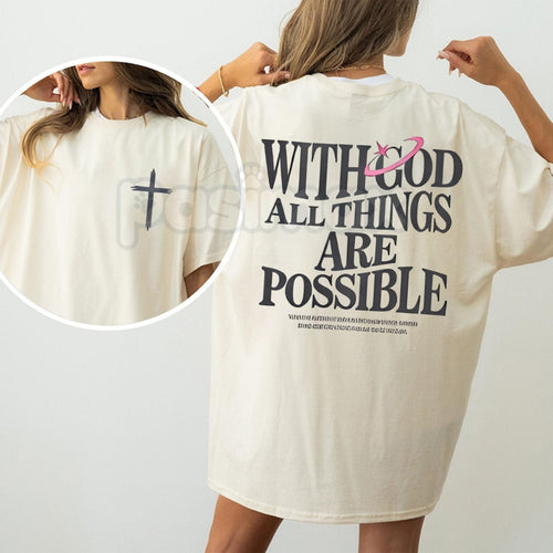 "With God All Things Are Possible" Men's Christian T-Shirt - Bible Verse Matthew 19:26 Graphic Tee, Premium 100% Cotton Scripture Top, Inspirational Religious Gift for Him, Faith-Based Men's Fashion, Soft Lived-In Christian Apparel