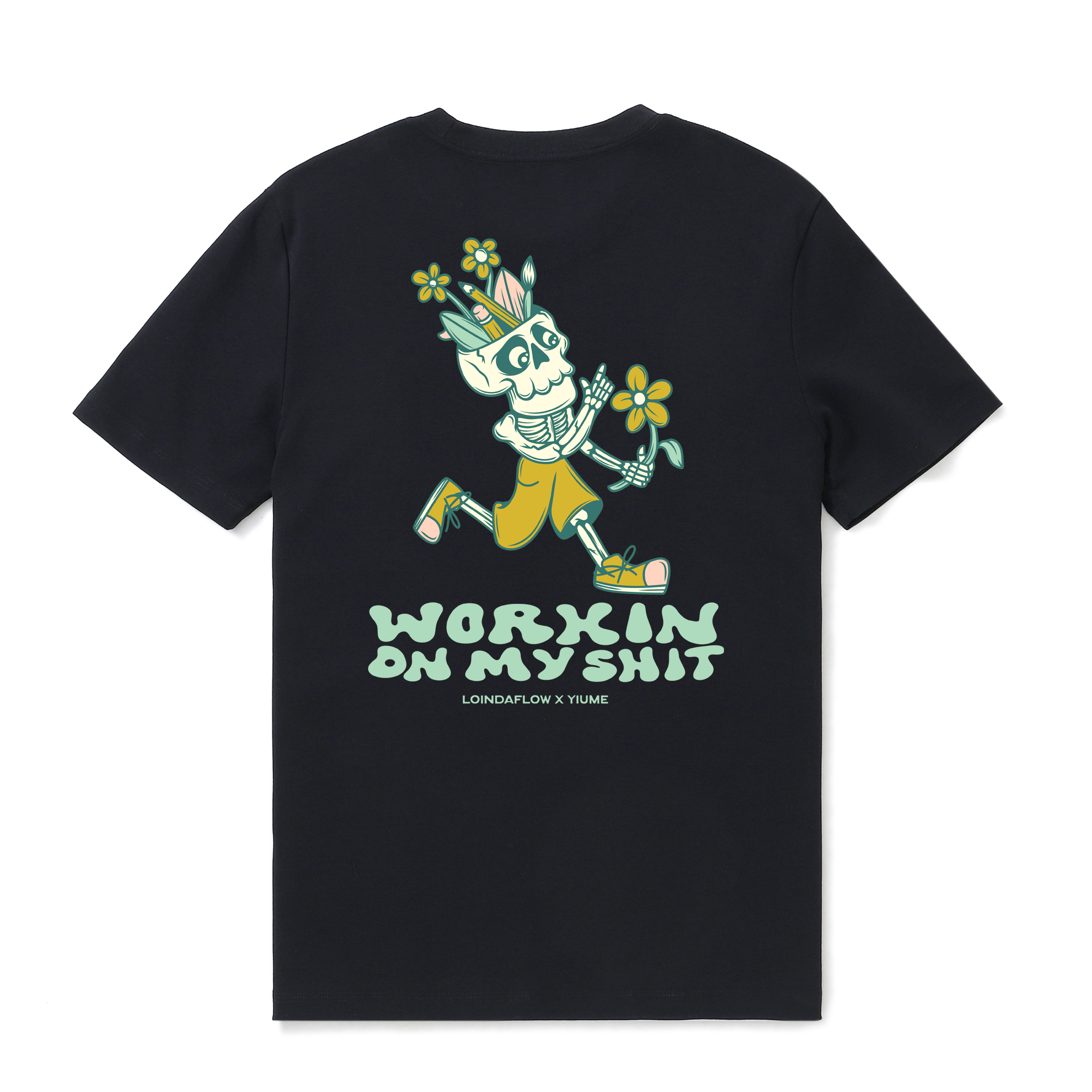 Hawaiian Tee For Men Working on Myself By Loindaflow Tee Crew Neck 100% Cotton - BLACK By Laihha Organna
