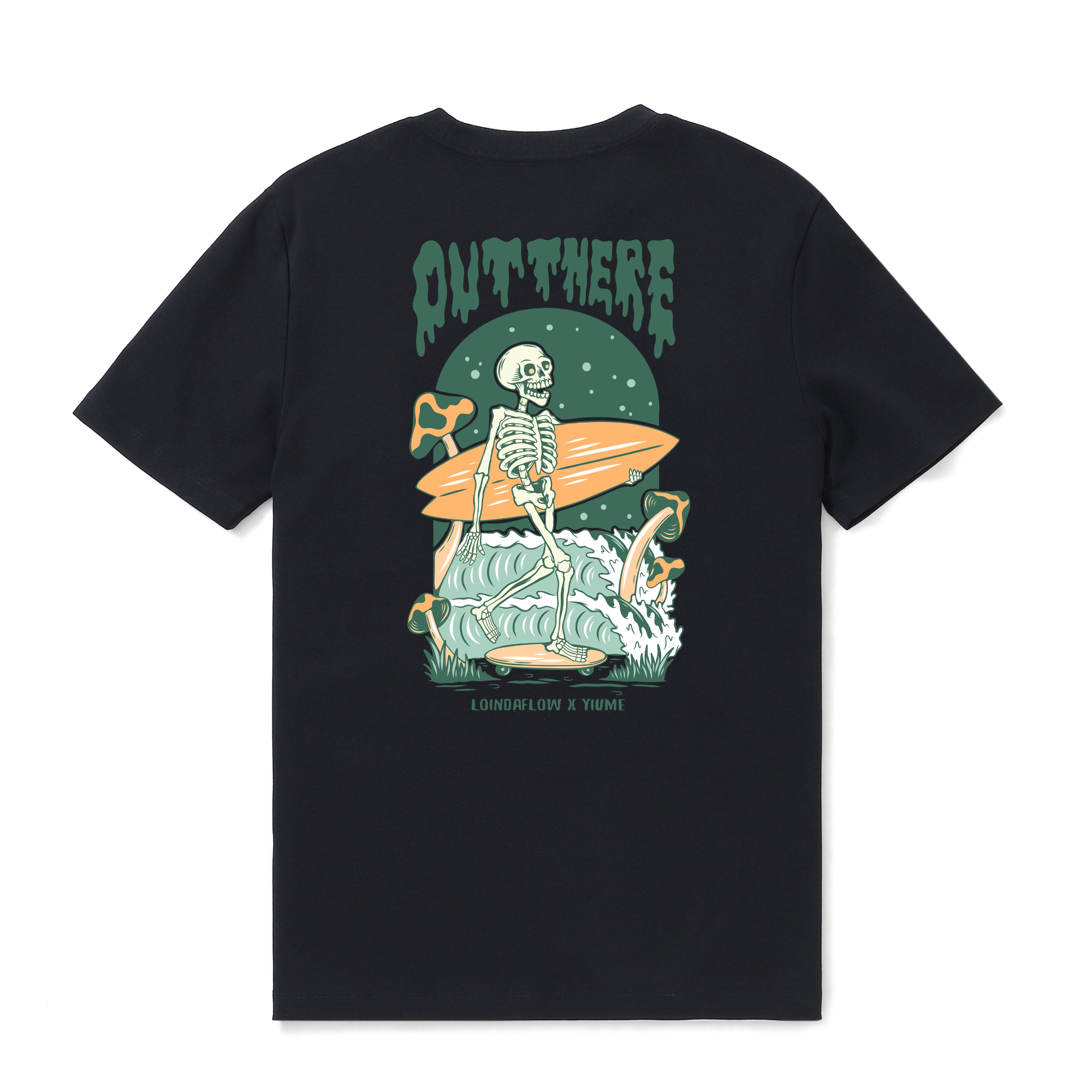 Hawaiian Tee For Men Out There☠️ 🌊BY LOINDAFLOW Tee Crew Neck 100% Cotton - Black By Laihha Organna