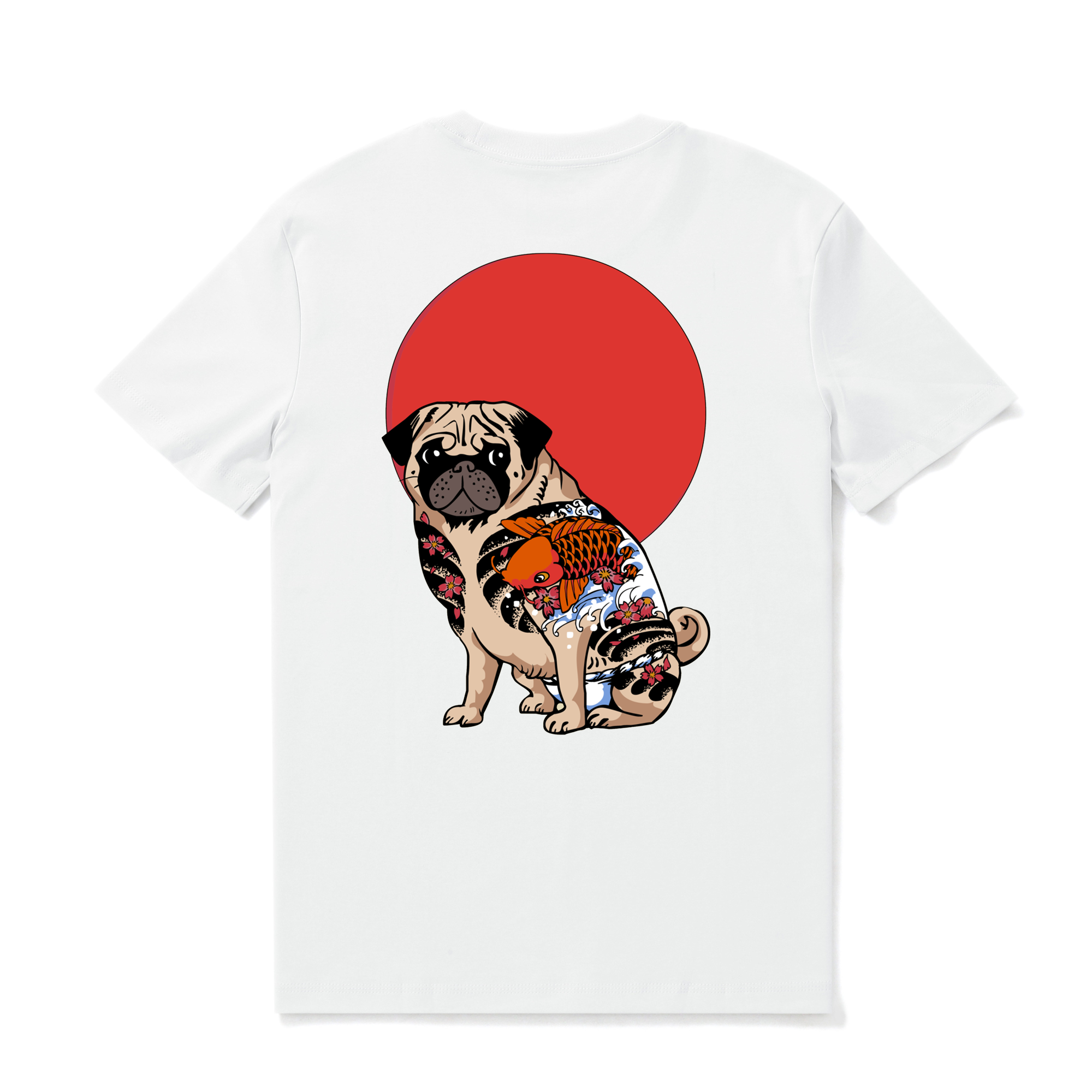 Hawaiian Tee For Men Yakuza Pug Tee Crew Neck 100% Cotton - WHITE By Shawn