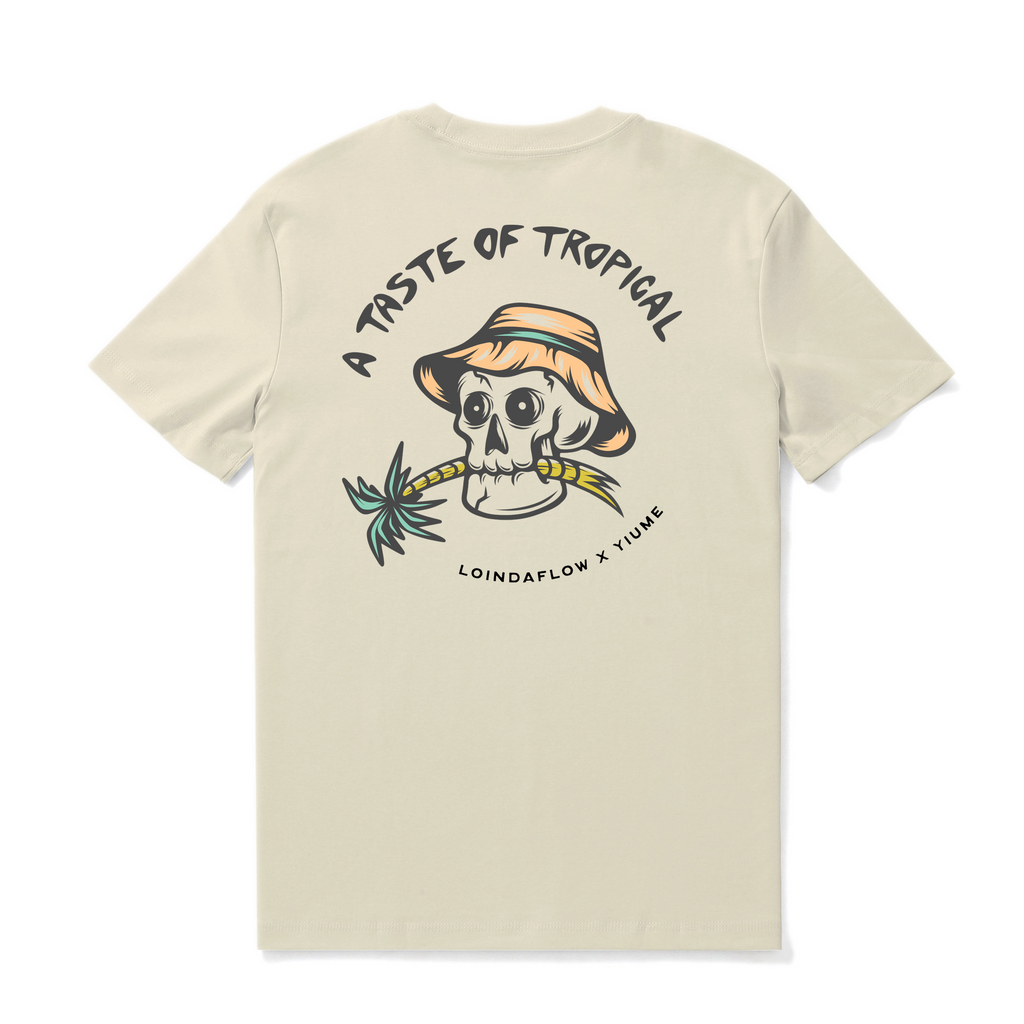 Hawaiian Tee For Men Taste of Tropical By Loindaflow Tee Crew Neck 100% Cotton - BEIGE By Laihha Organna