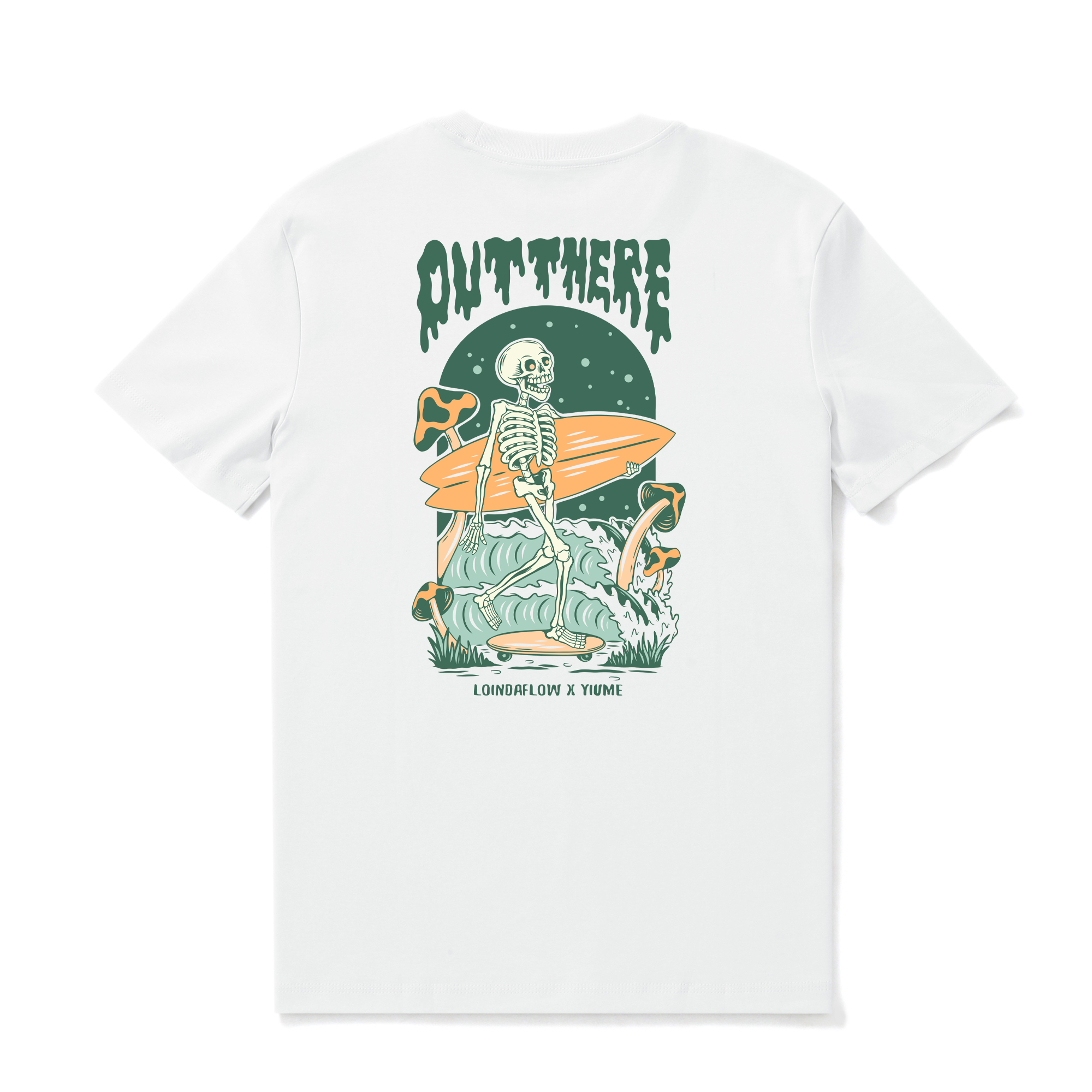 Hawaiian Tee For Men Out There☠️ 🌊BY LOINDAFLOW Tee Crew Neck 100% Cotton - WHITE By Laihha Organna