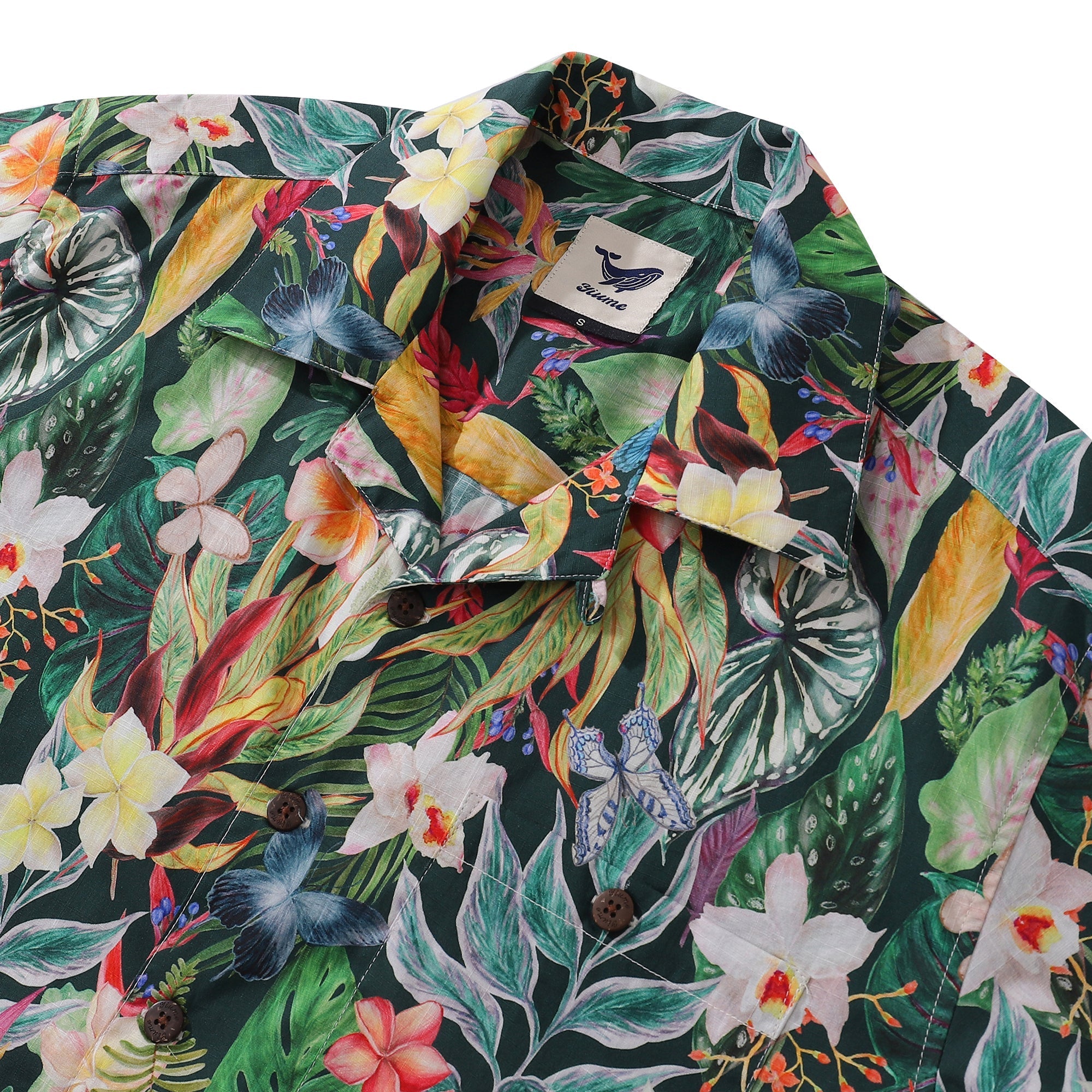 Hawaiian Tropical Shirt For Men Floral Butterfly Fantasy Shirt Camp Collar 100% Cotton By Cigar