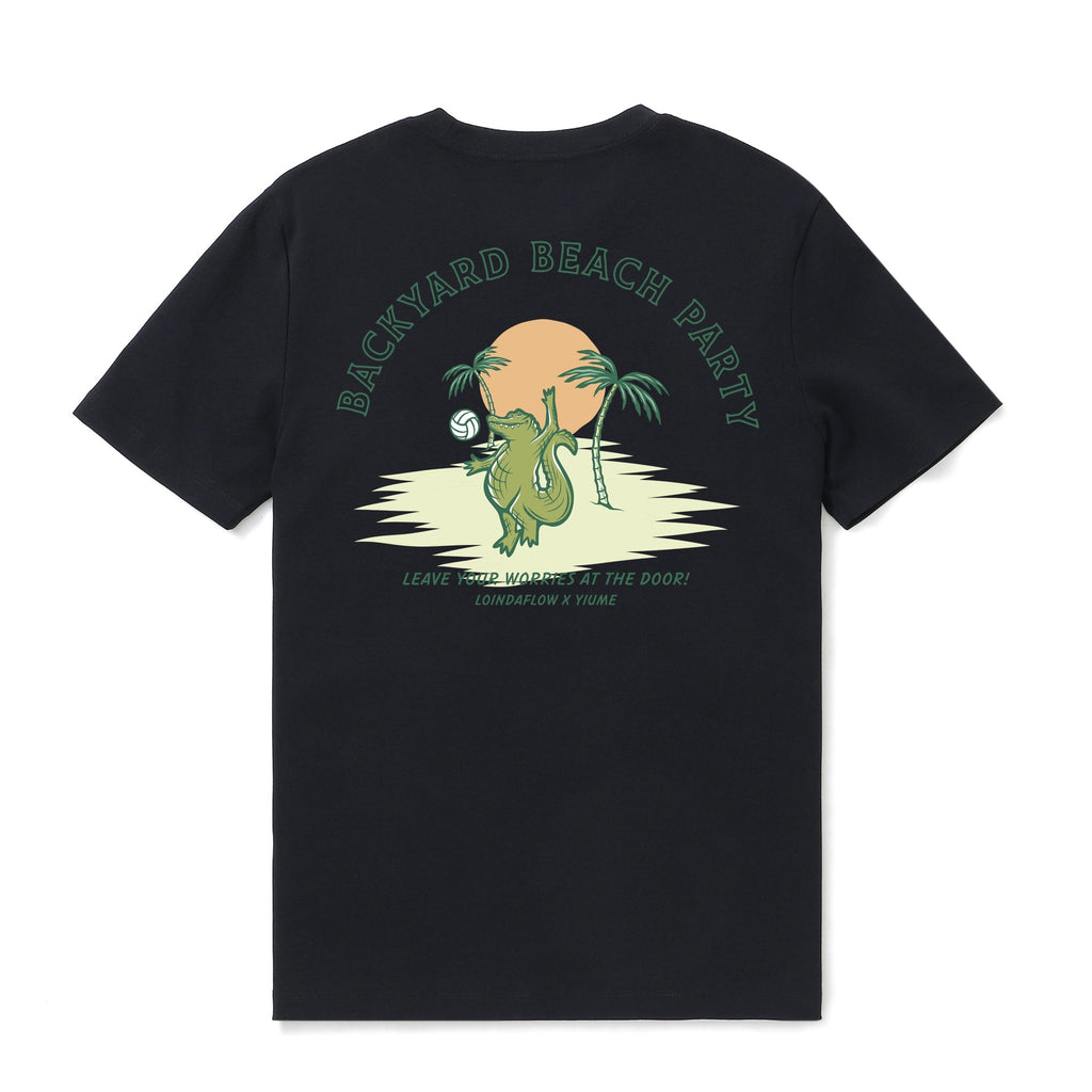Hawaiian Tee For Men Backyard Beach Party By Loindaflow Tee Crew Neck 100% Cotton - BLACK By Laihha Organna
