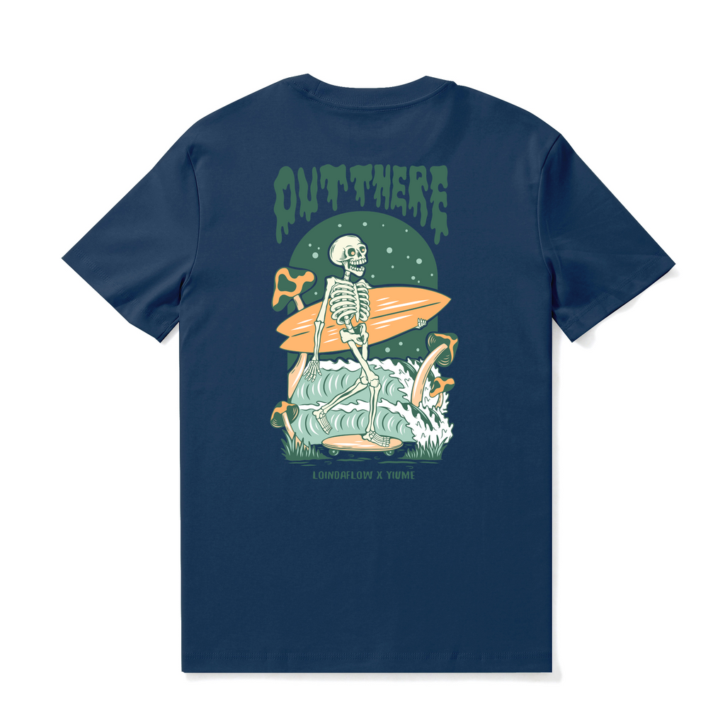 Hawaiian Tee For Men Out There☠️ 🌊BY LOINDAFLOW Tee Crew Neck 100% Cotton - NAVY BLUE By Laihha Organna