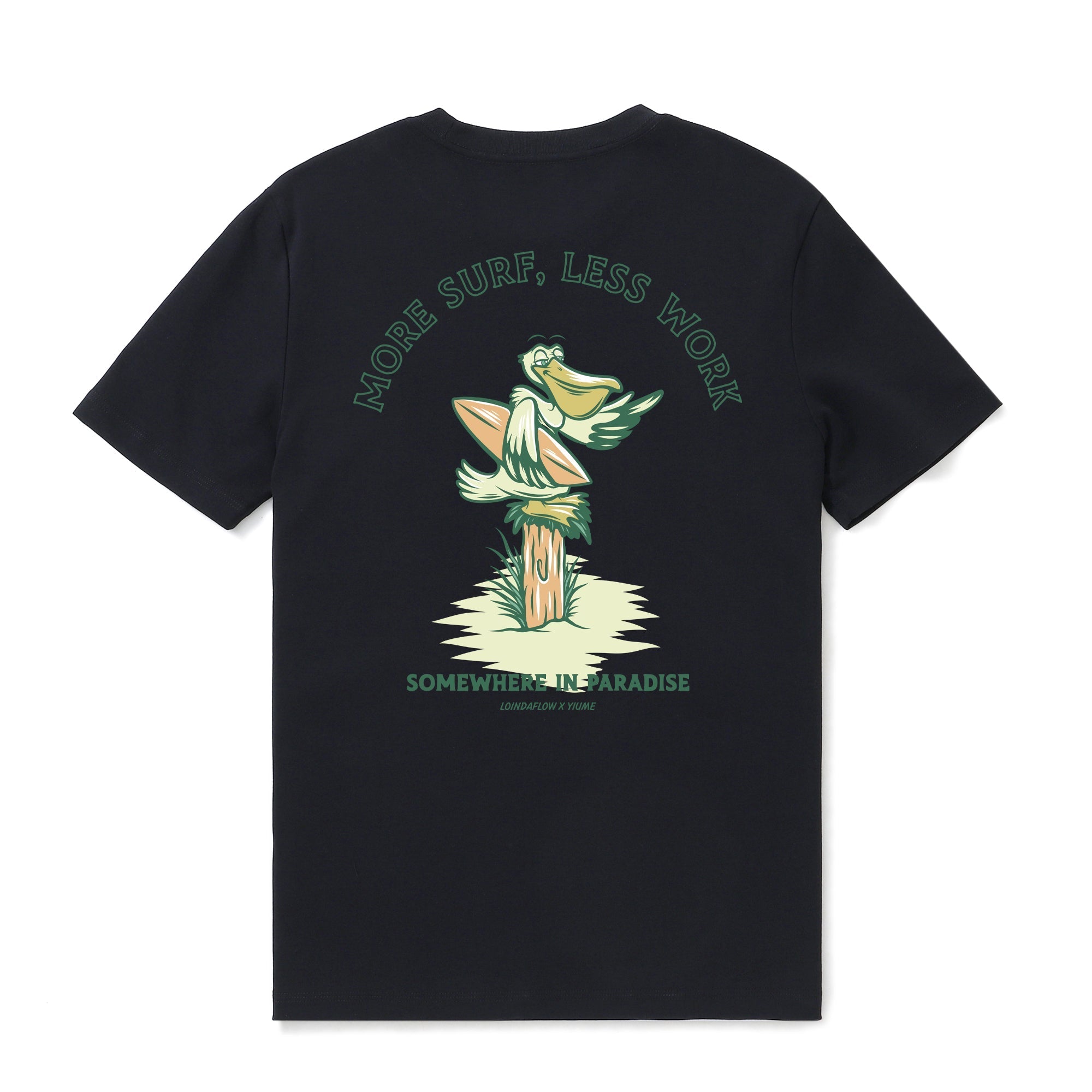 Hawaiian Tee For Men More Surf - Less Work By Loindaflow Tee Crew Neck 100% Cotton - BLACK By Laihha Organna