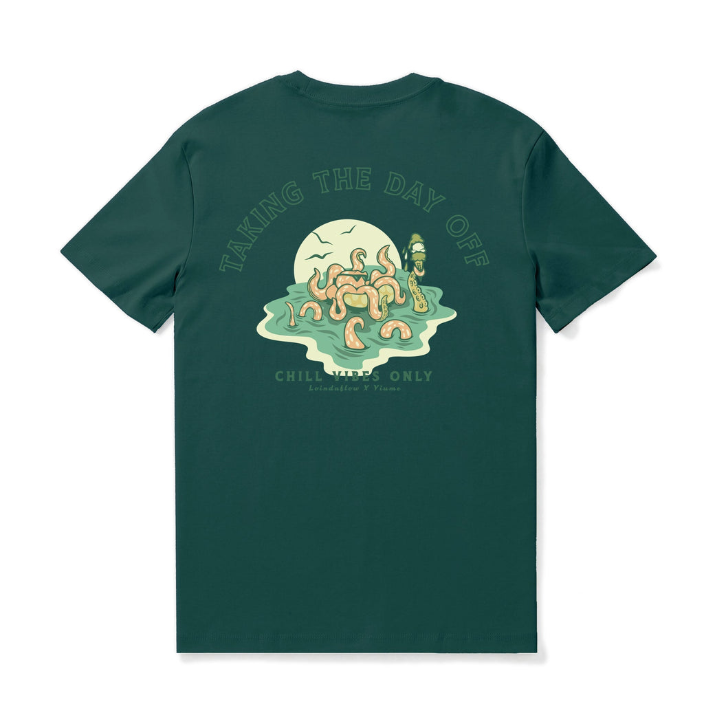 Hawaiian Tee For Men Taking the day off By Loindaflow Tee Crew Neck 100% Cotton - DARK GREEN By Laihha Organna