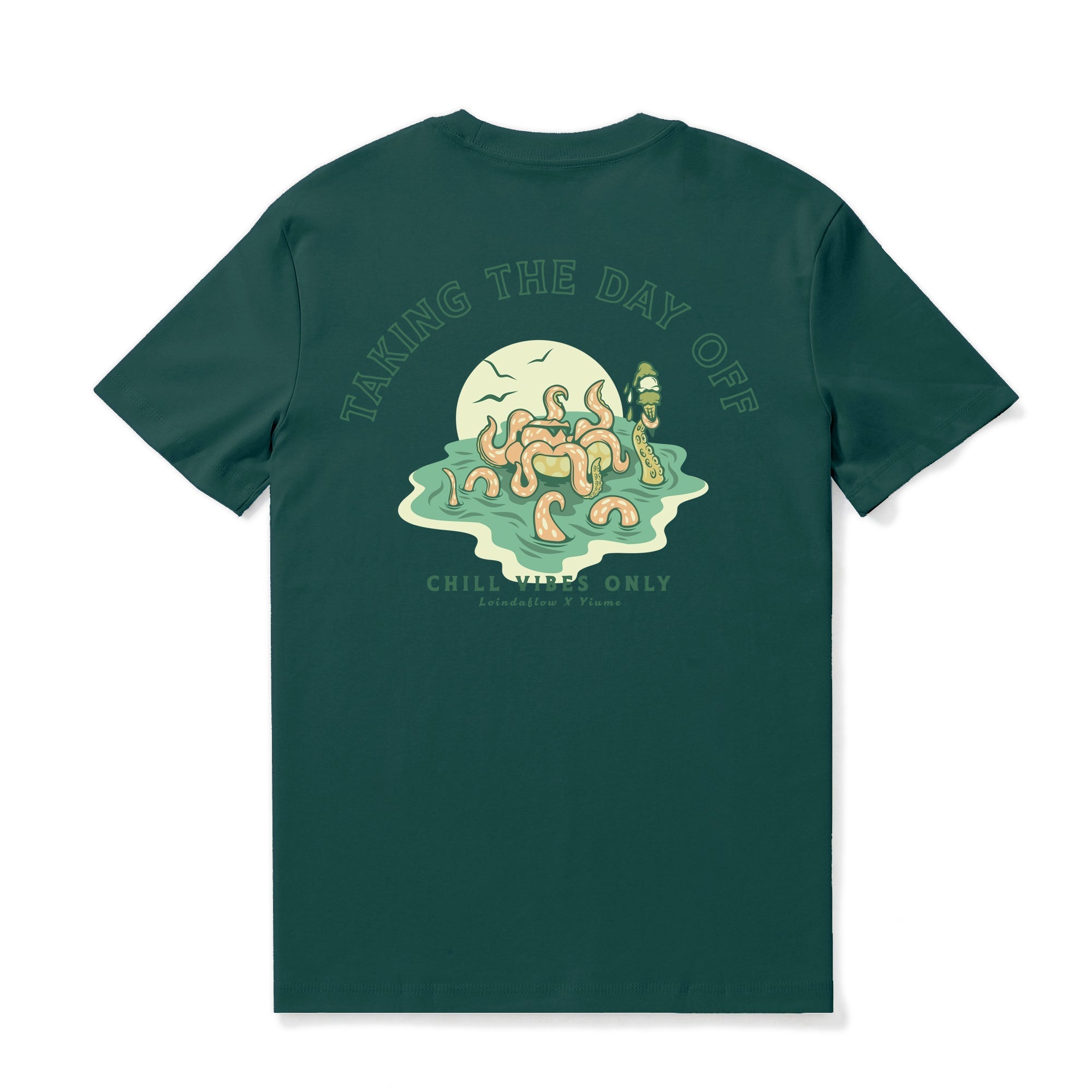 Hawaiian Tee For Men Taking the day off By Loindaflow Tee Crew Neck 100% Cotton - DARK GREEN By Laihha Organna