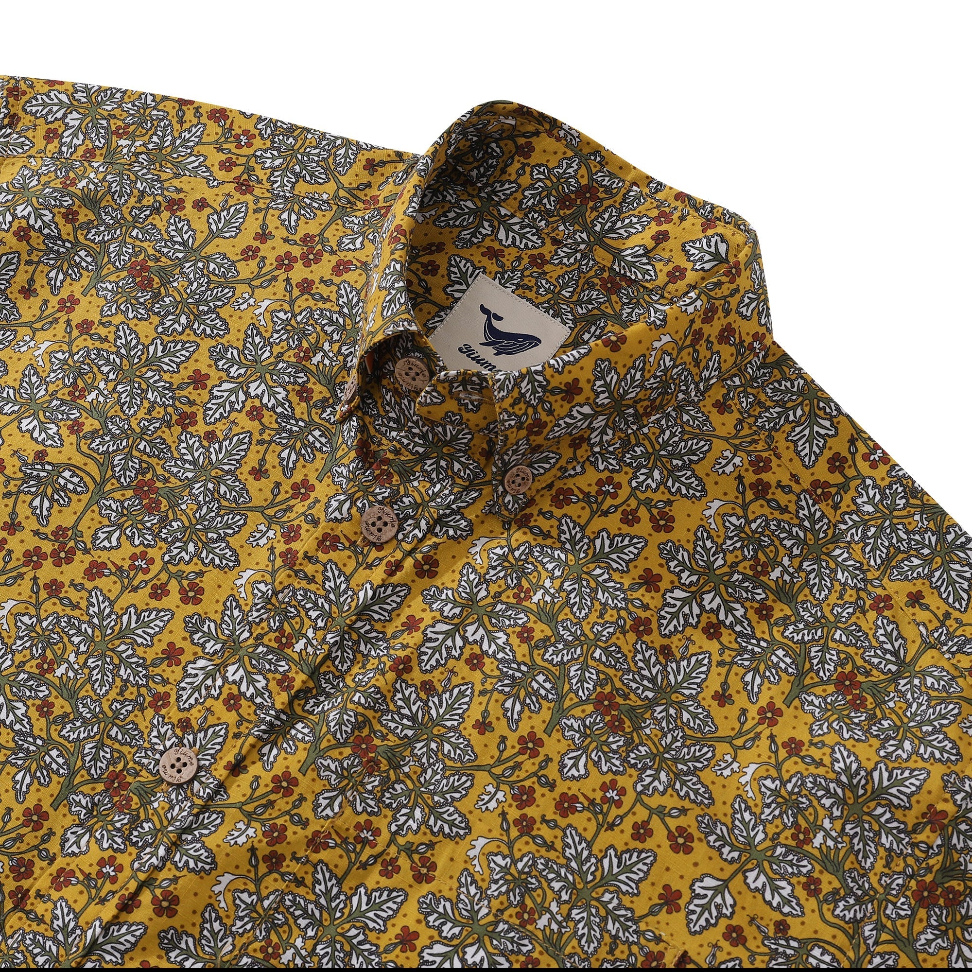 Men's Hawaiian Shirt Leaves and Flowers Print Cotton Button-down Short Sleeve Aloha Shirt By Yakima