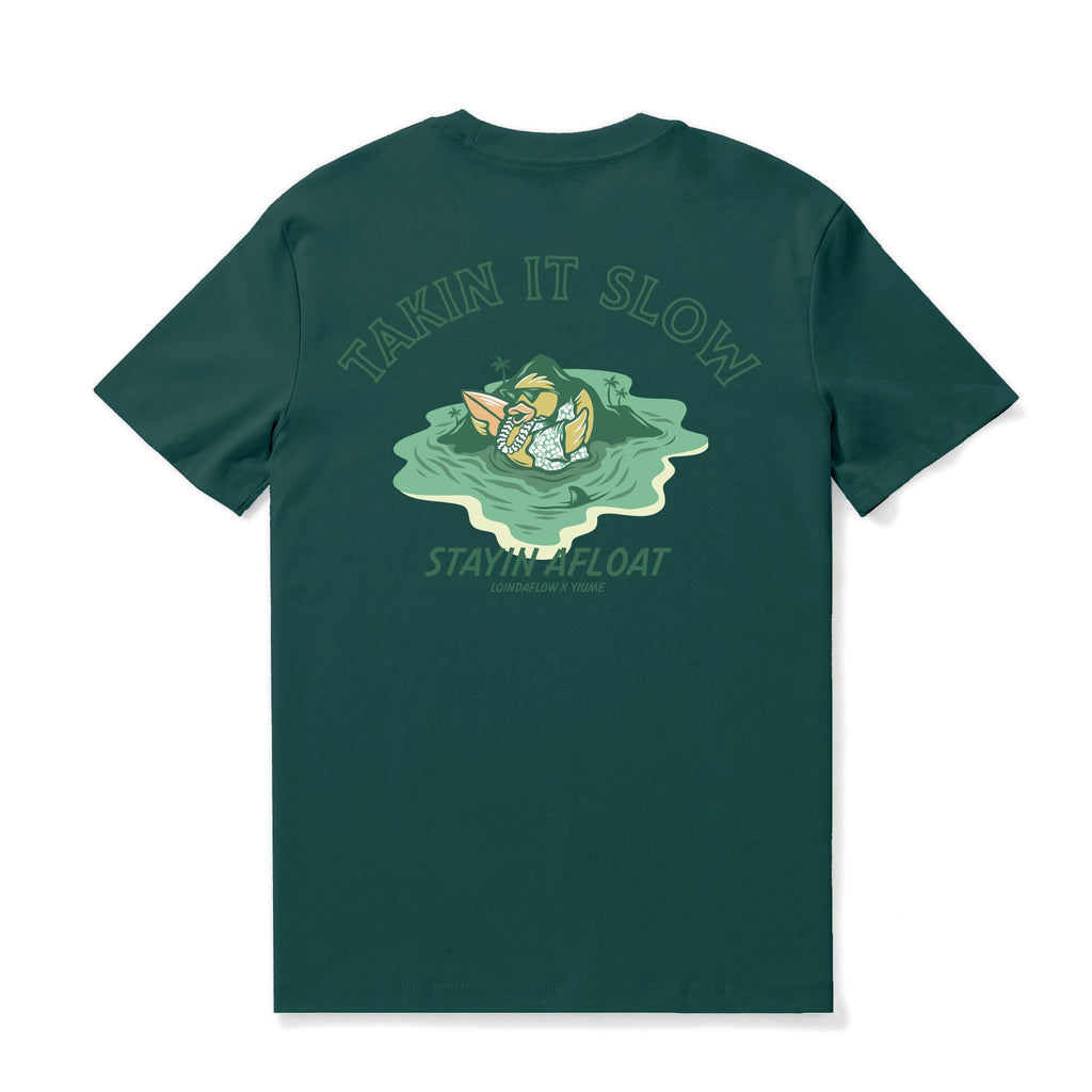 Hawaiian Tee For Men Takin It Slow By Loindaflow Tee Crew Neck 100% Cotton - DARK GREEN By Laihha Organna