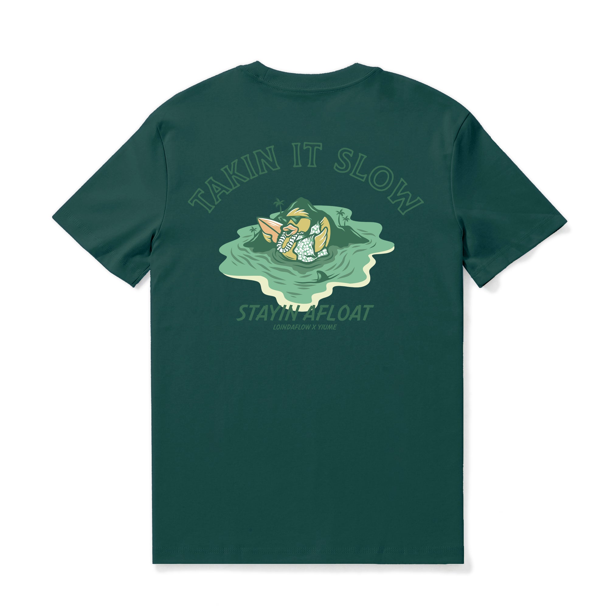 Hawaiian Tee For Men Takin It Slow By Loindaflow Tee Crew Neck 100% Cotton - DARK GREEN By Laihha Organna