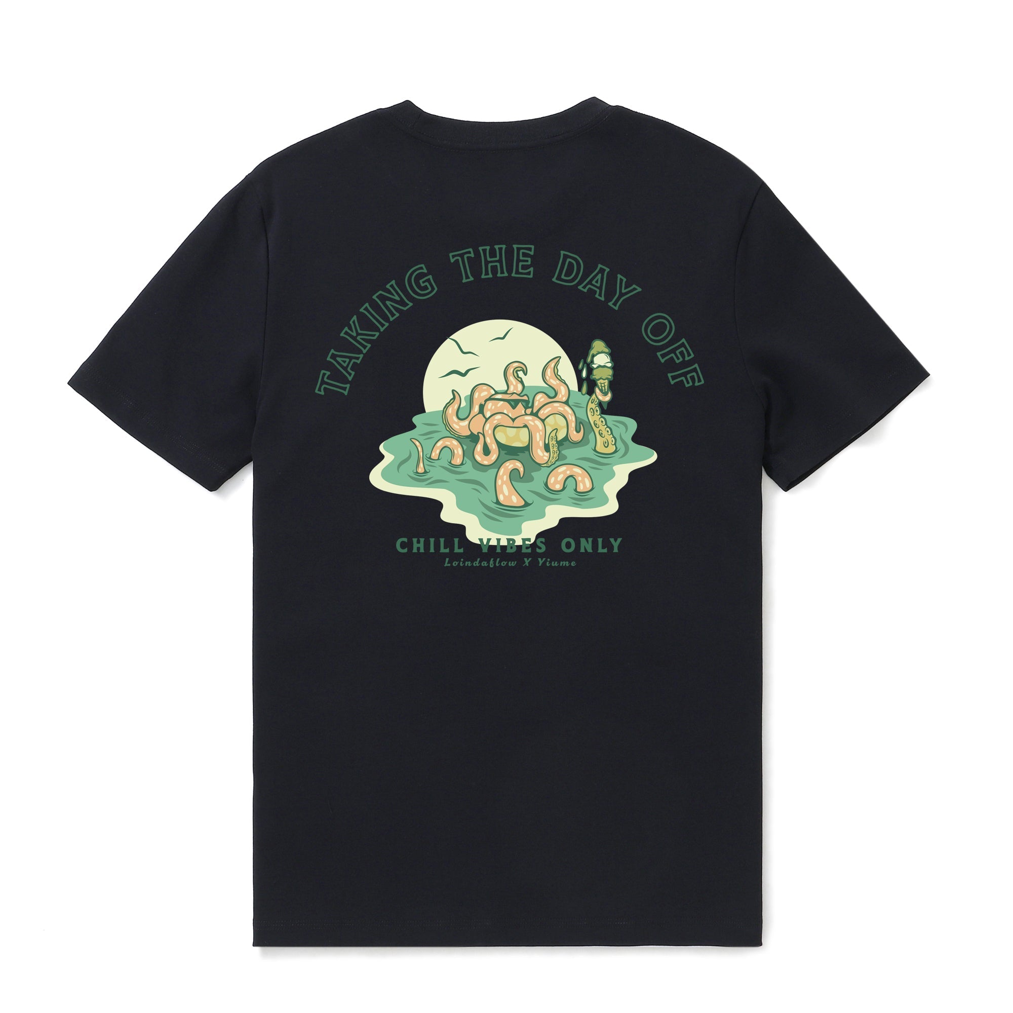 Hawaiian Tee For Men Taking the day off By Loindaflow Tee Crew Neck 100% Cotton - BLACK By Laihha Organna