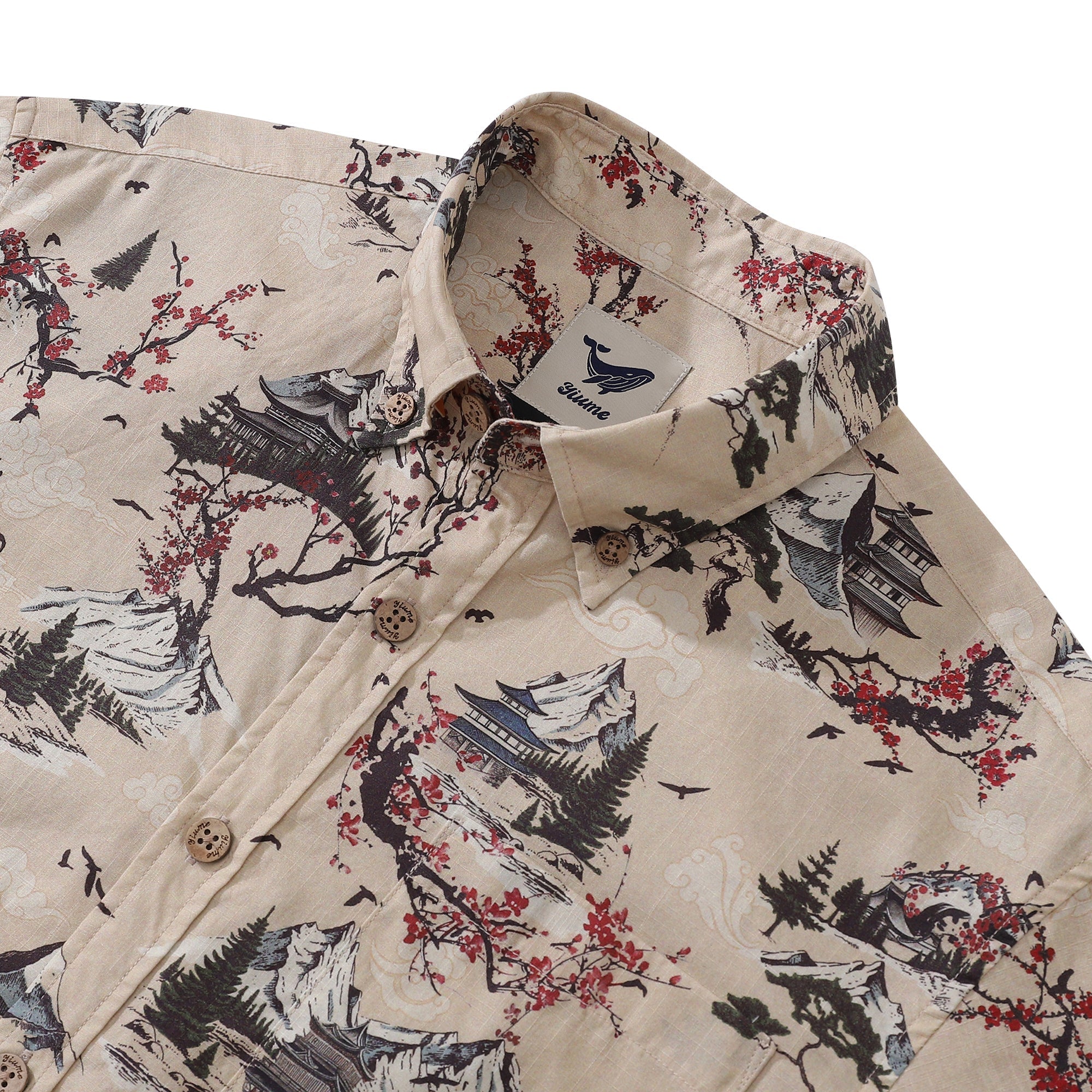 Men's Hawaiian Shirt Plum Blossom Print Cotton Button-down Short Sleeve Aloha Shirt By Yakima