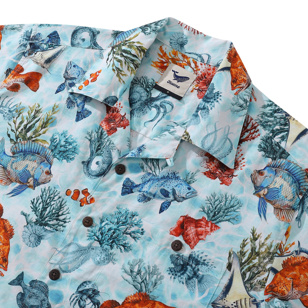 Bluey Hawaiian Shirt For Men Fish Shirt Camp Collar 100% Cotton Shirt By Sun
