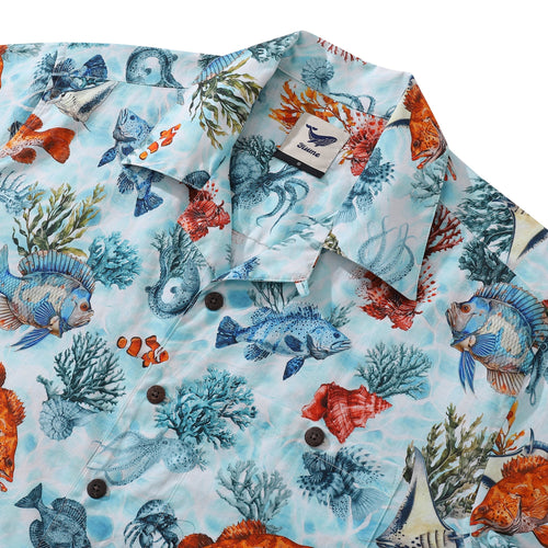 Bluey Hawaiian Shirt For Men Fish Shirt Camp Collar 100% Cotton Shirt By Sun