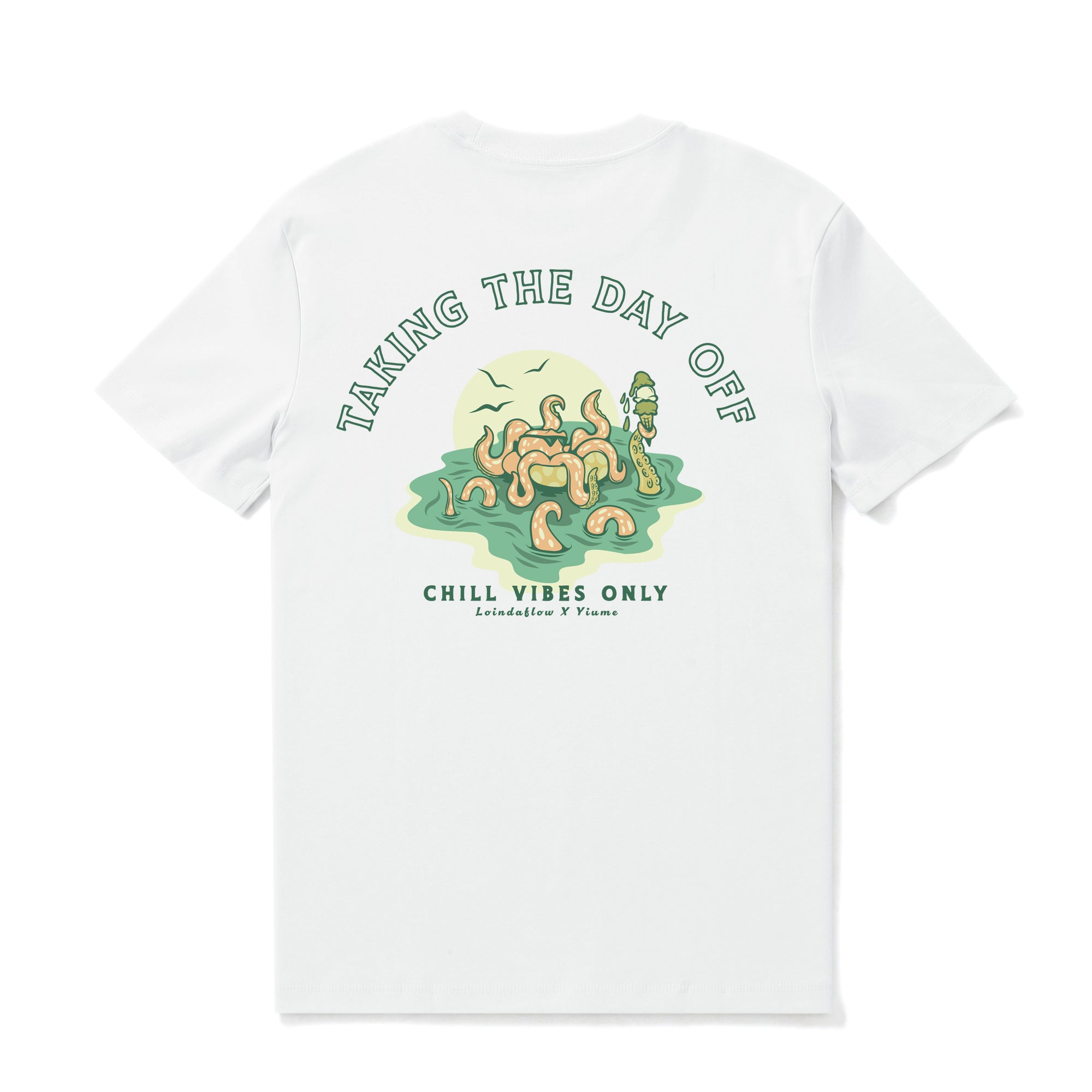 Hawaiian Tee For Men Taking the day off By Loindaflow Tee Crew Neck 100% Cotton - WHITE By Laihha Organna