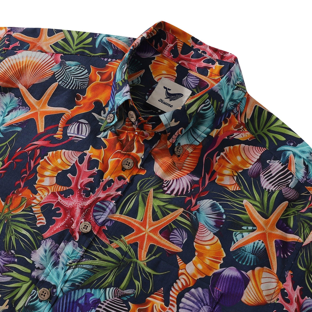 Hawaiian Shirt For Men Marine Life Carnival Button-down Short Sleeve 100% Cotton Shirt By Sun