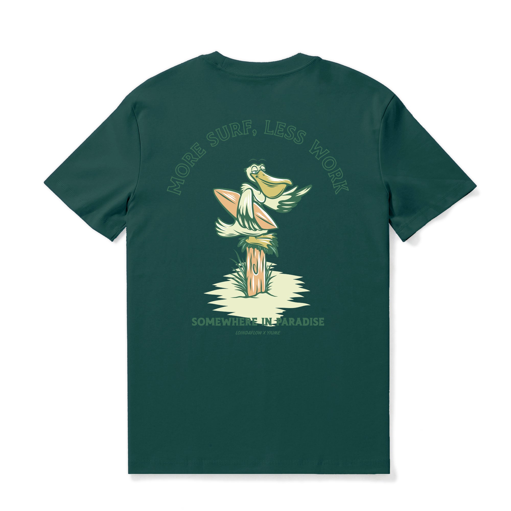 Hawaiian Tee For Men More Surf - Less Work By Loindaflow Tee Crew Neck 100% Cotton - DARK GREEN By Laihha Organna