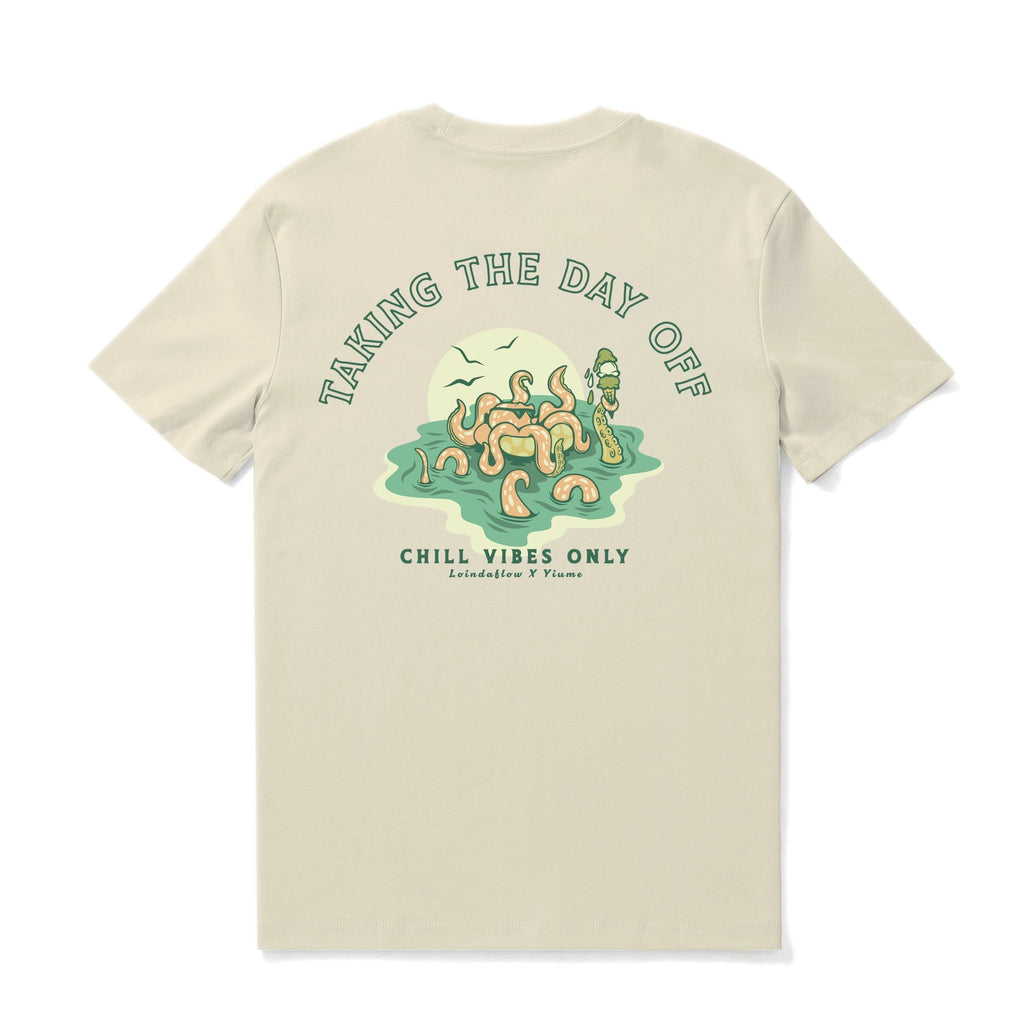 Hawaiian Tee For Men Taking the day off By Loindaflow Tee Crew Neck 100% Cotton - BEIGE By Laihha Organna