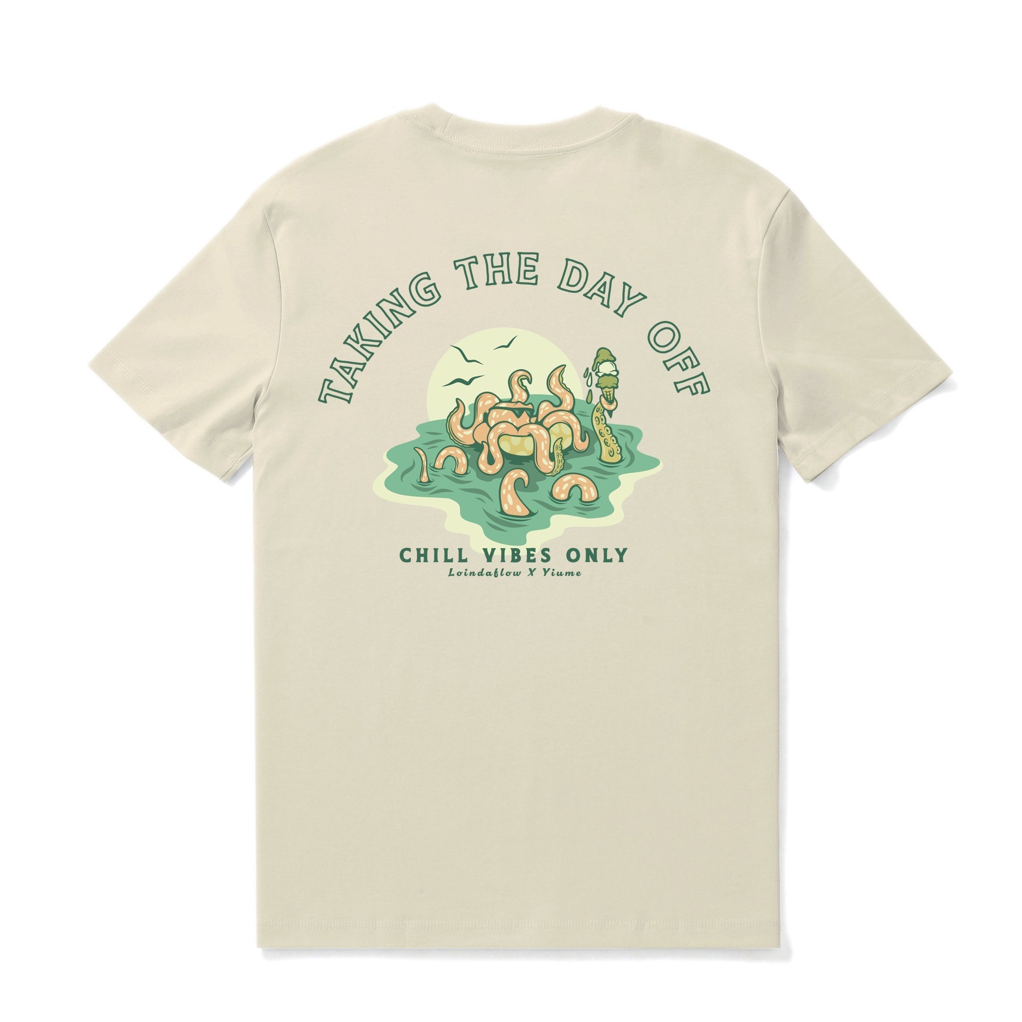 Hawaiian Tee For Men Taking the day off By Loindaflow Tee Crew Neck 100% Cotton - BEIGE By Laihha Organna