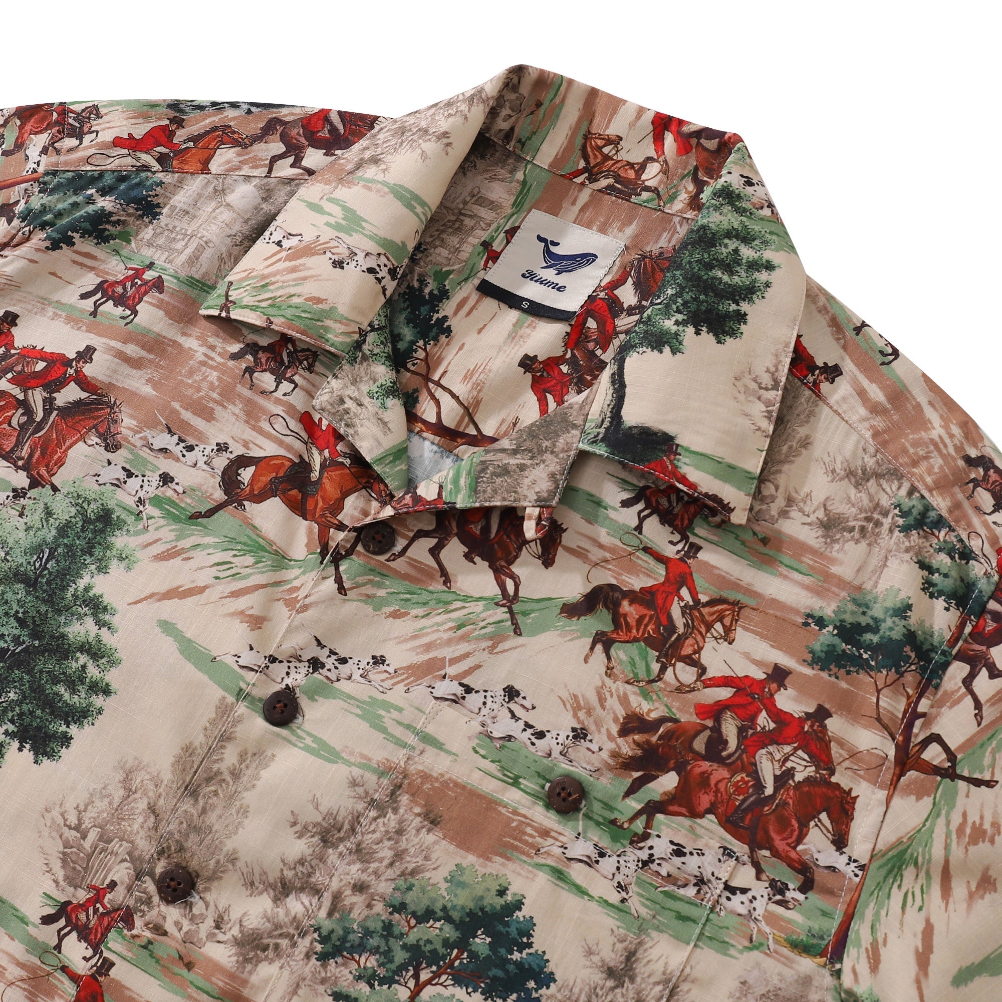 Hawaiian Shirt For Men Field Horse Racing Shirt Camp Collar 100% Cotton By Sherry