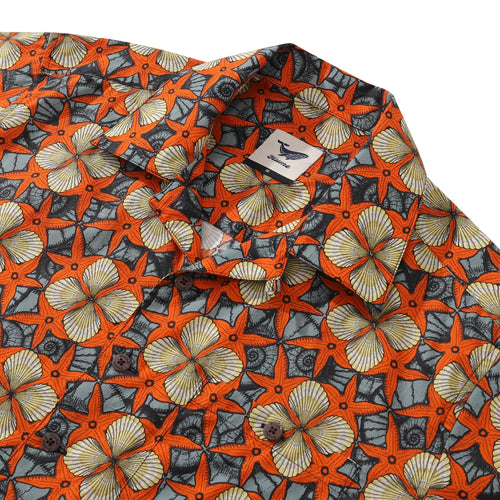 1940s Vintage Hawaiian Shirt For Men Starfish and Shells Shirt 100% Cotton By Yakima