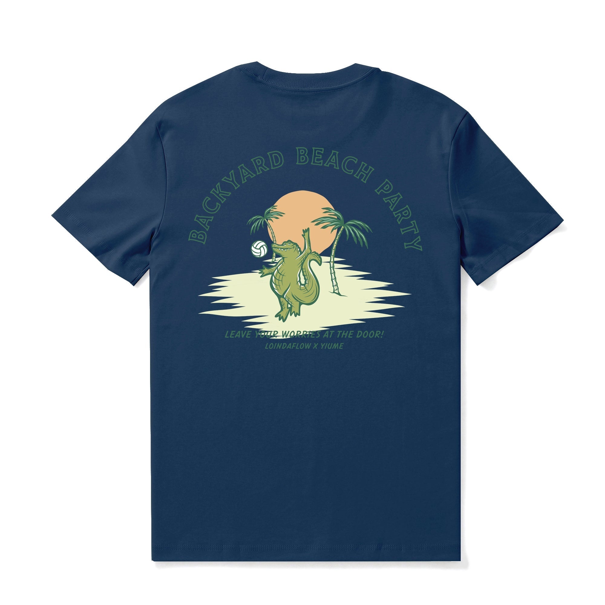 Hawaiian Tee For Men Backyard Beach Party By Loindaflow Tee Crew Neck 100% Cotton - NAVY BLUE By Laihha Organna