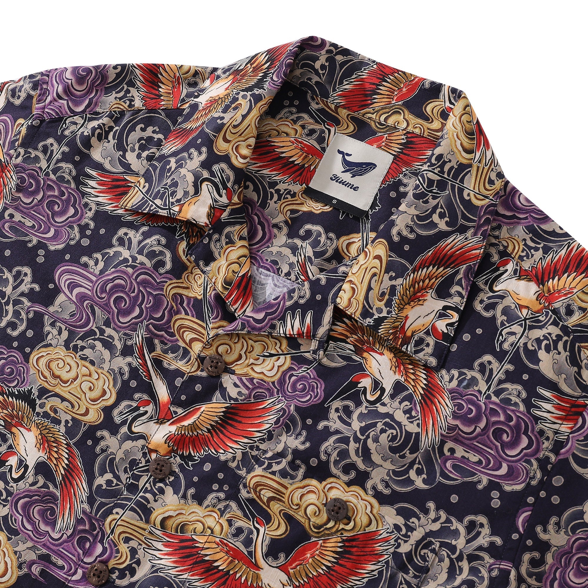 Hawaiian Shirt For Men Lonely Clouds and Free Cranes Print Shirt Camp Collar 100% Cotton By Yakima