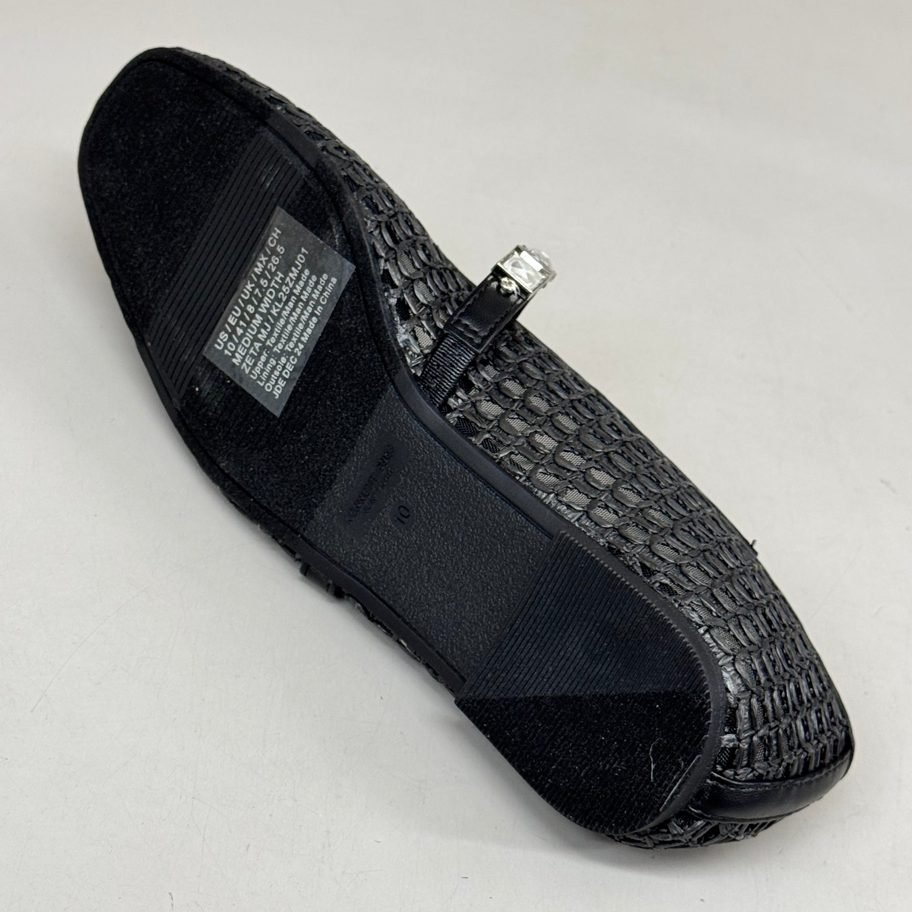 KENNETH COLE New York Zeta Raffia Jewel Jane Flat Women's Sz 10 Black KL25ZMJ01