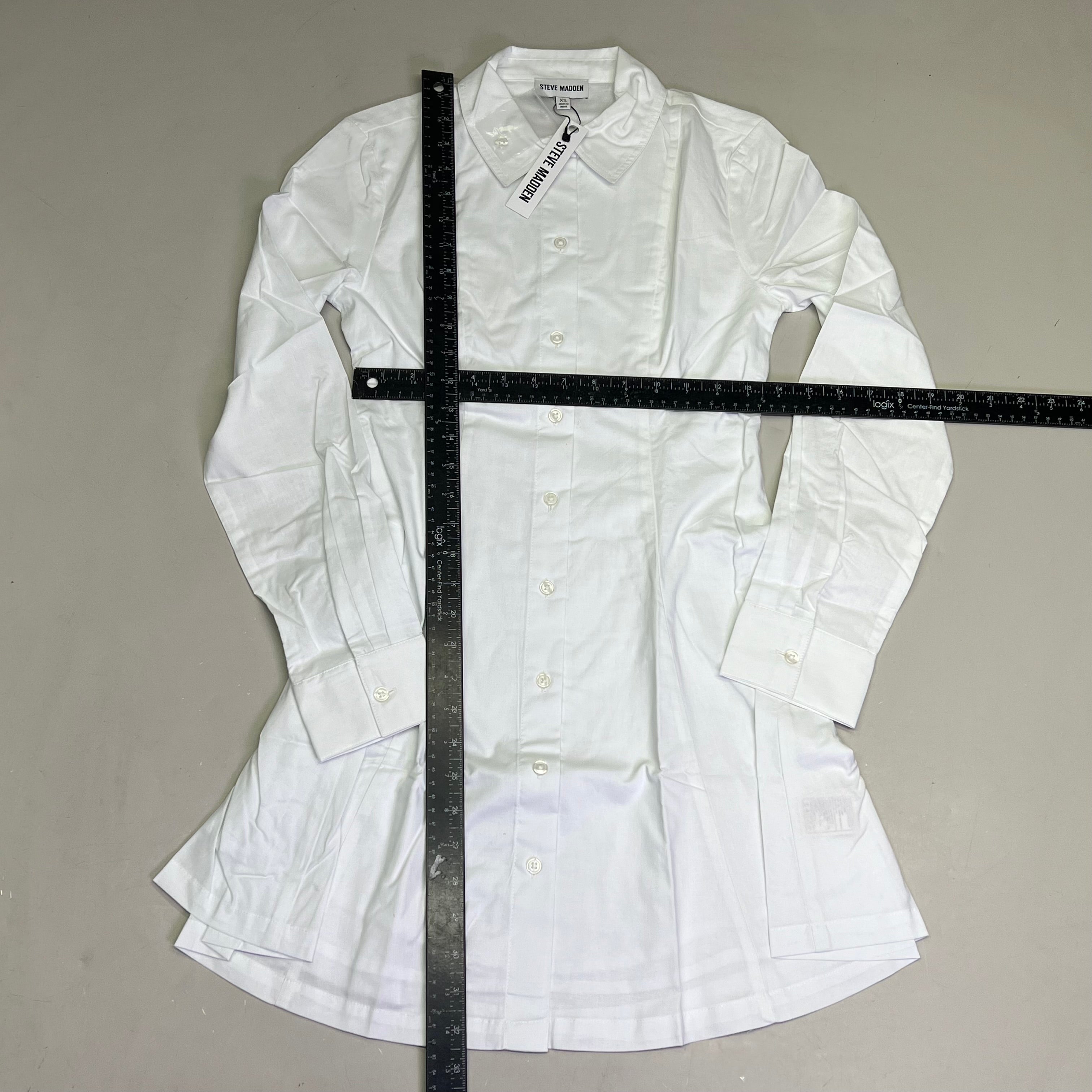 STEVE MADDEN Fit & Flare Shirt Dress Long Sleeve Button Cuff Women's Sz XS Cloud