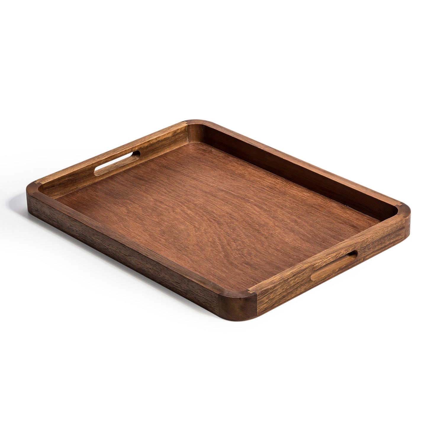 Solid Acacia Wood Serving Tray, 18" x 14" Wooden Serving Tray with Handles