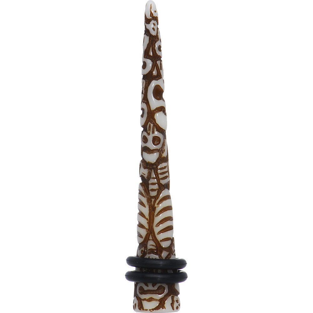 0G Brown White Resin Native Skull Taper