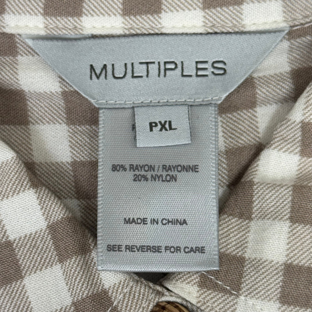 MULTIPLES Button-Up Plaid Shirt w/Cuff Petite Women's Sz PXL Brown/Cream M44506BP